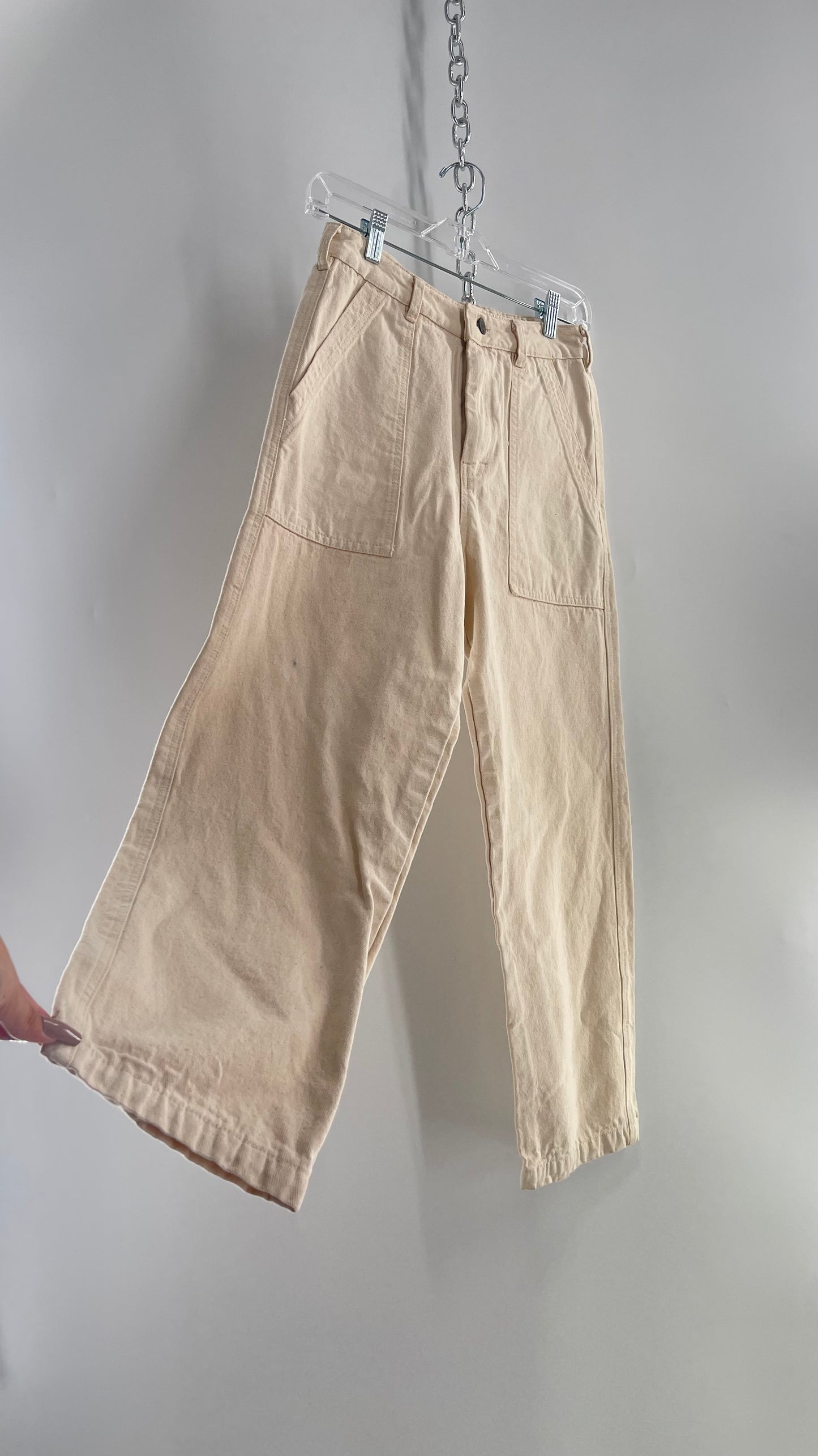 Free People Beige Canvas Carpenter Pant (Small)