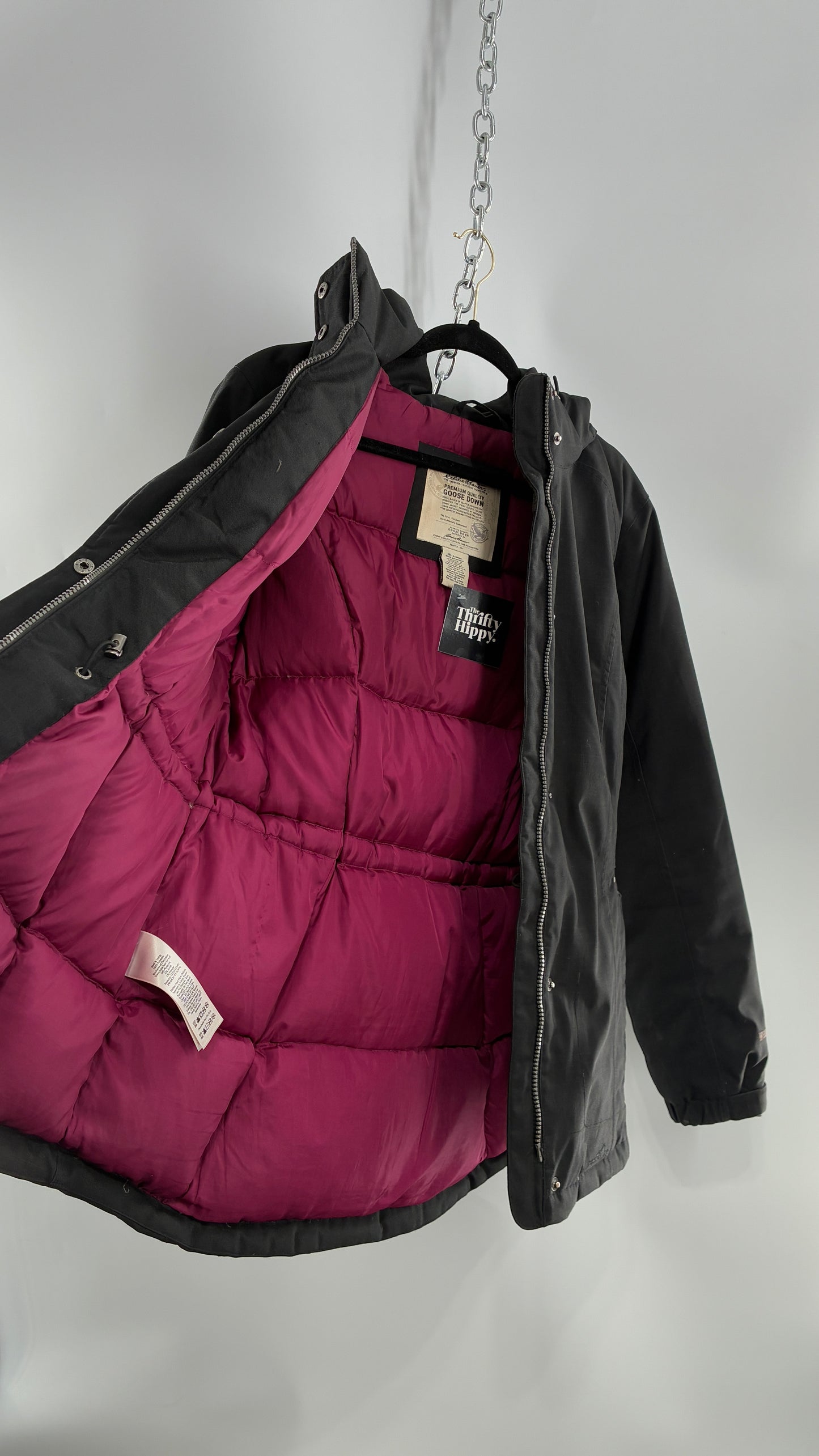 EDDIE BAUER Goose Down Black Jacket with Puffer Lining (Medium)