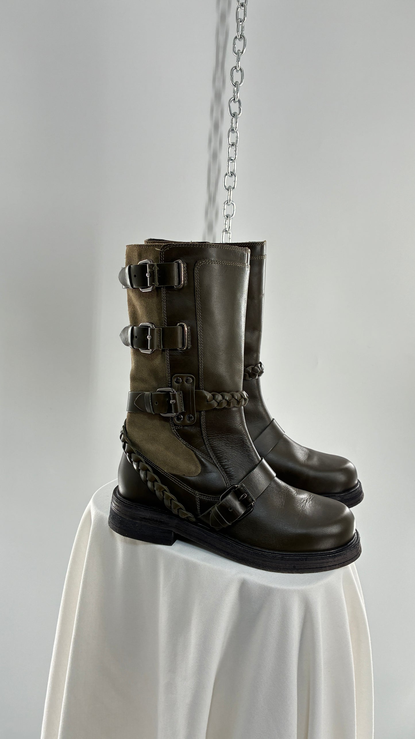Free People Billie Olive Green Moto Boots with Buckle Closure (7)