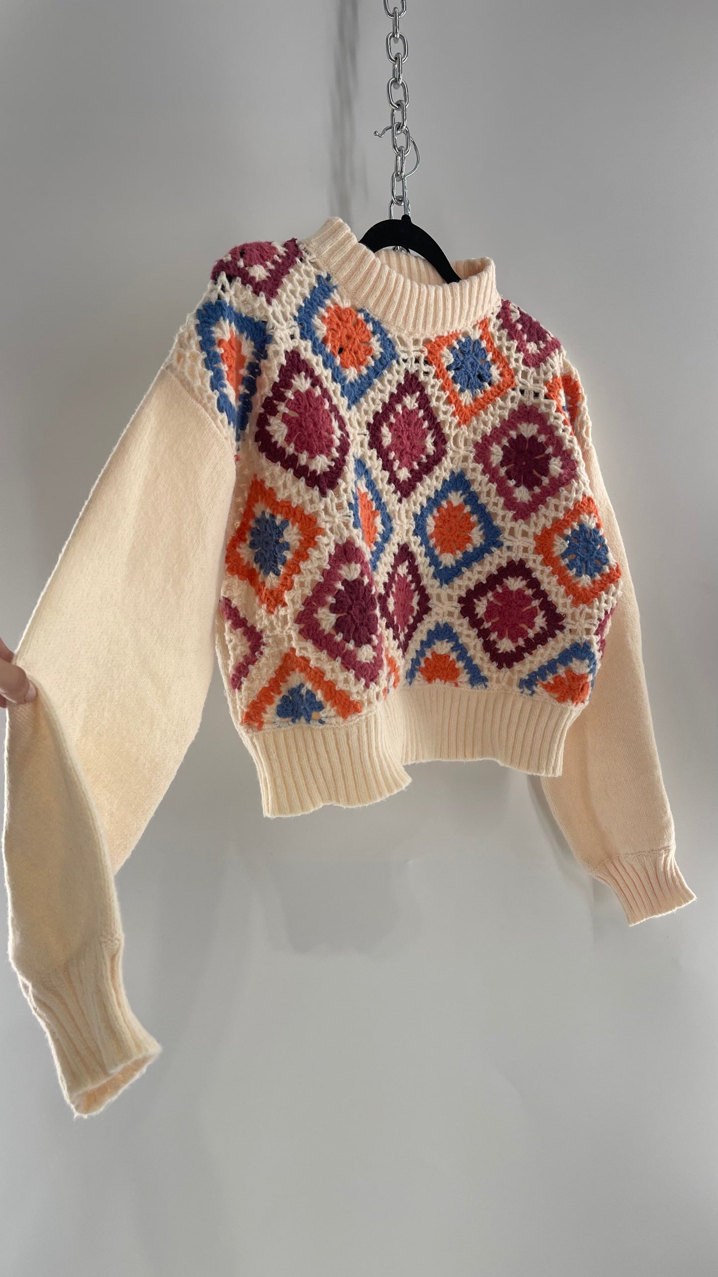 Vintage Granny Square Thick Knit Sweater (Medium)