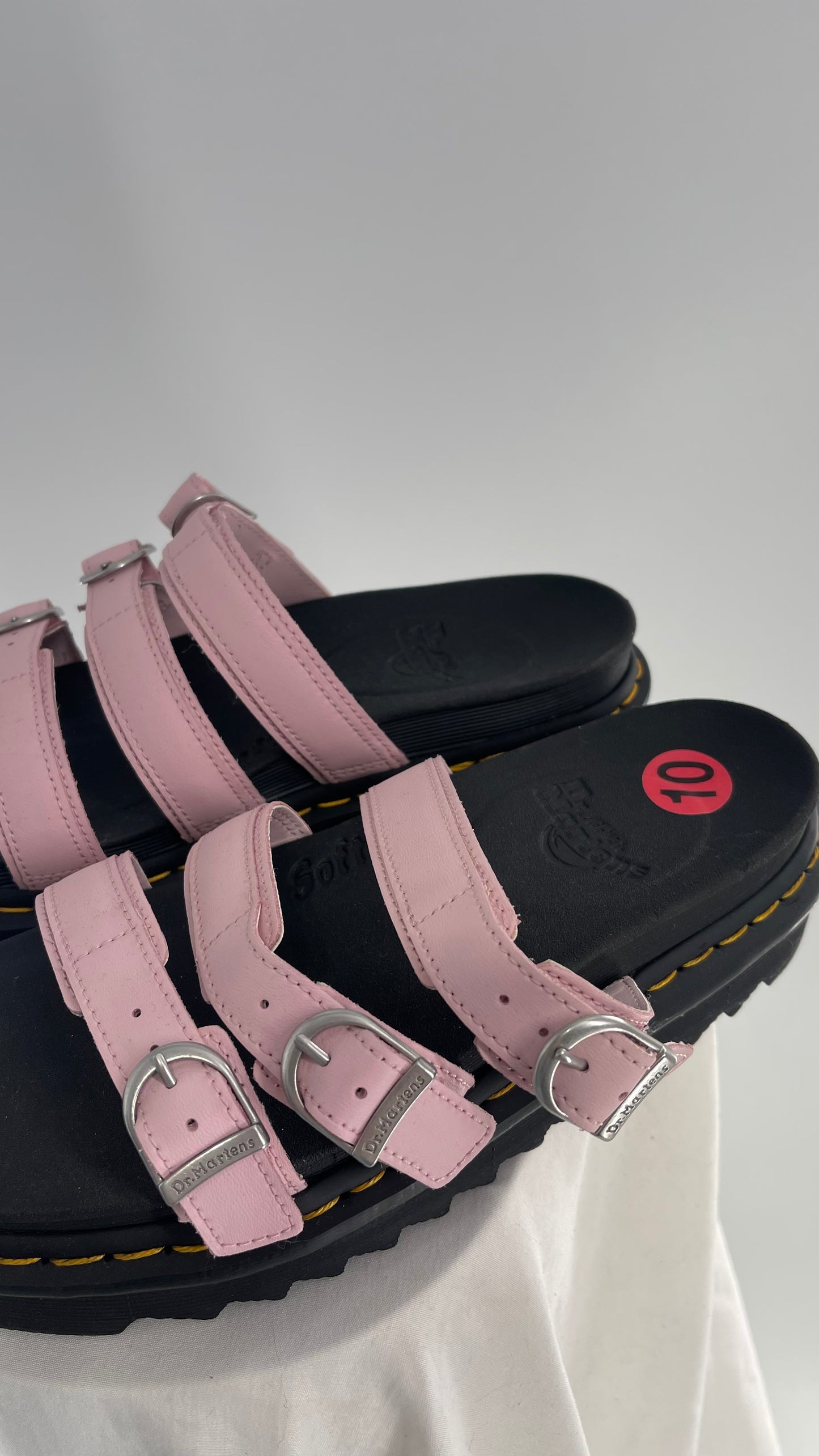 Dr. Martens Baby Pink Strappy Platform Sandal with Heavy Metal Buckle (10)