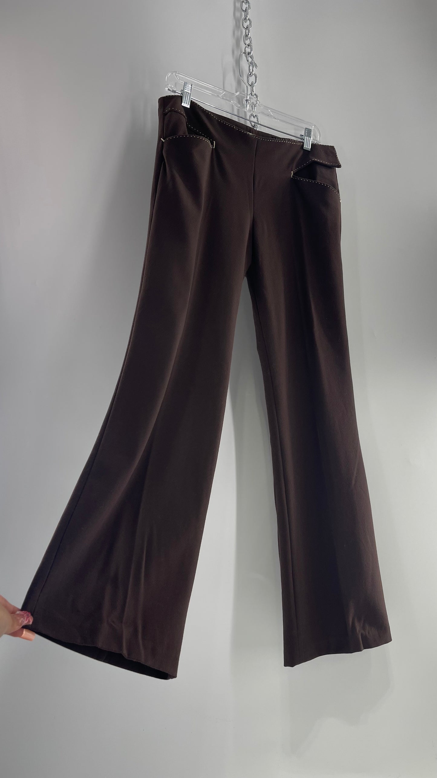 VINTAGE Max Studio Chocolate Low Rise Kick Flare Trouser with Back Buckle and Cross Over Side Details (0)