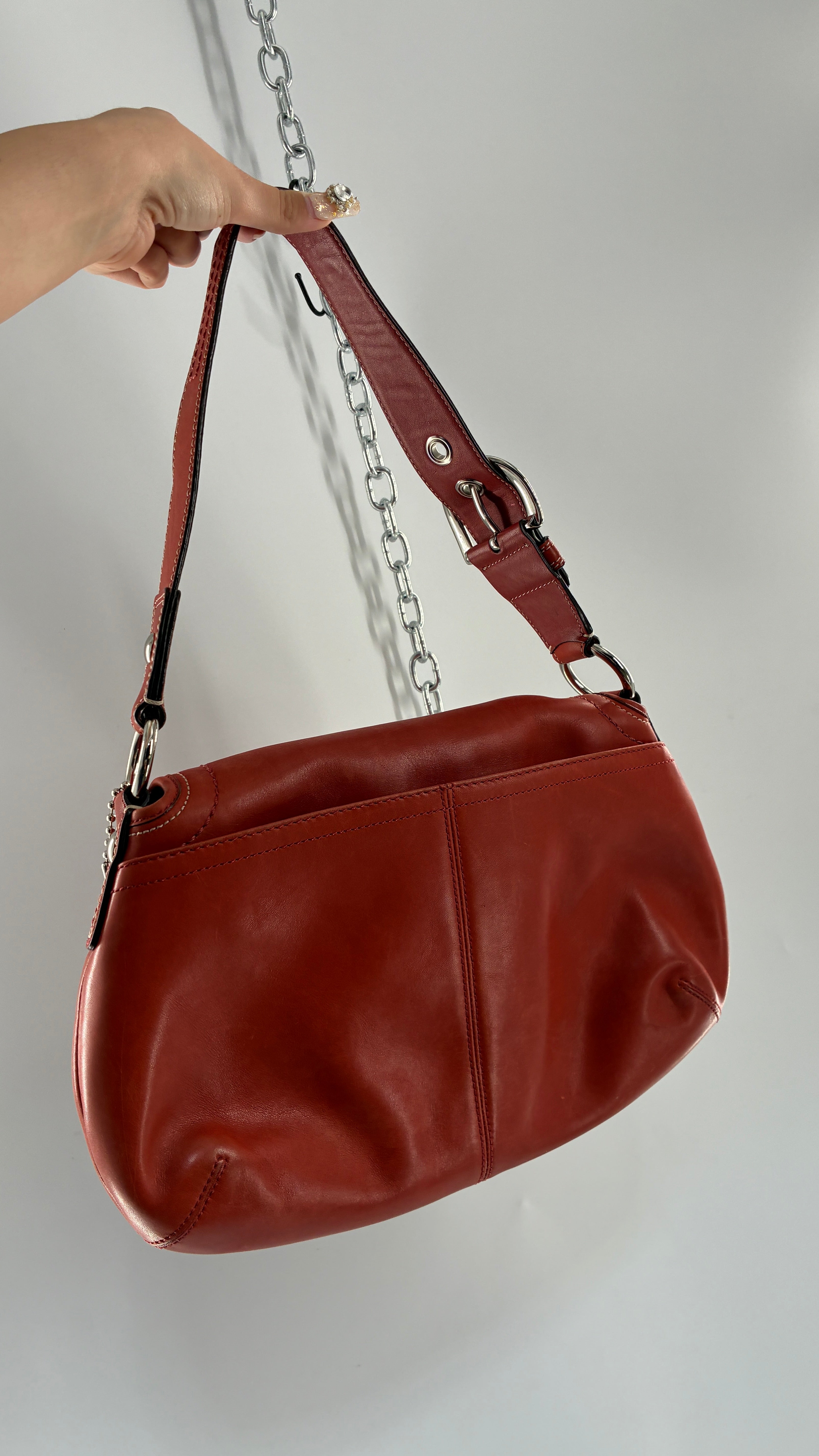 バッグ Vintage COACH SOHO Shoulder Bag orange Vintage COACH Soho Salmon Orange Genuine Leather Shoulder Bag