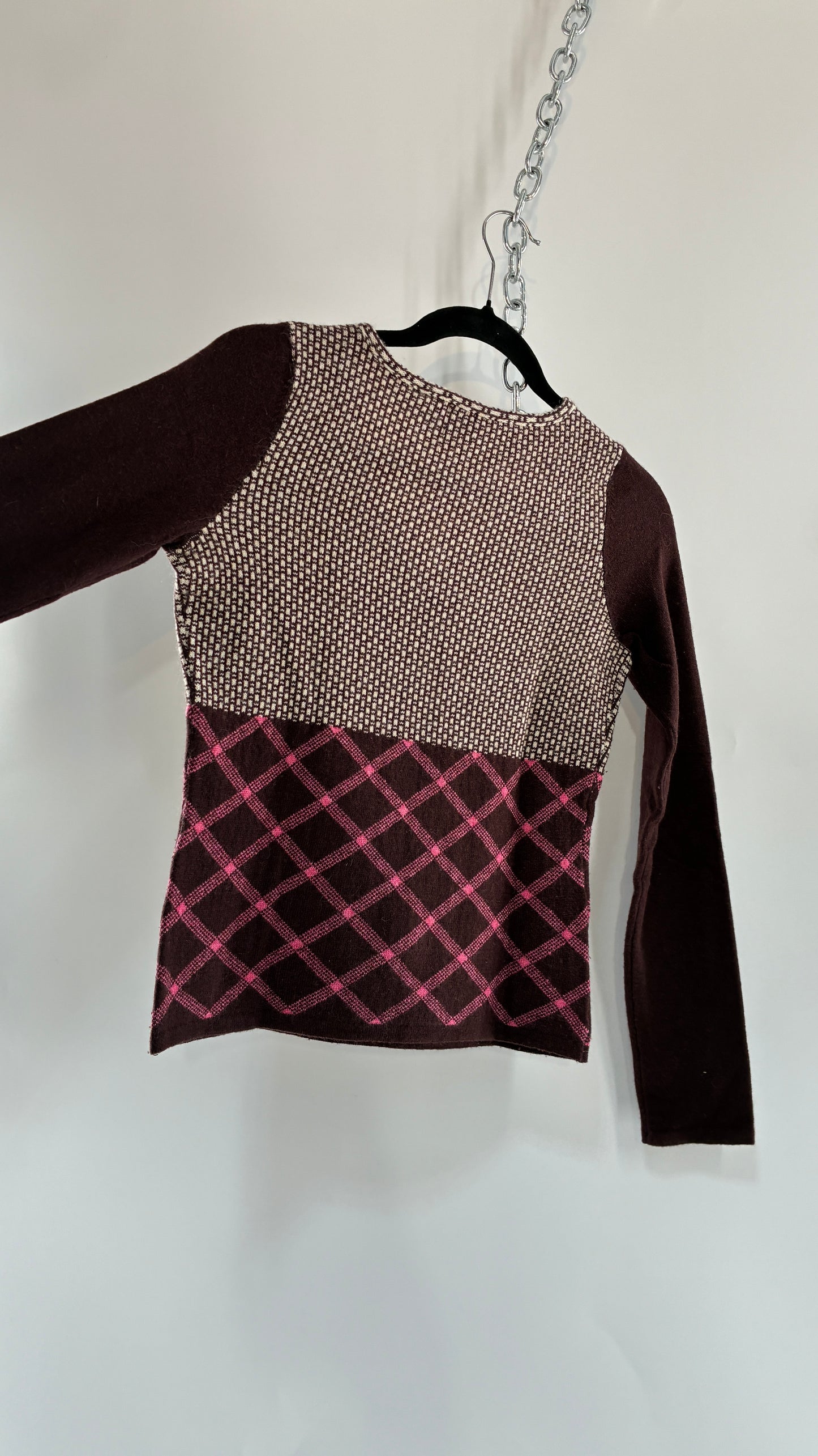 Vintage ANTHROPOLOGIE Lambswool, Rabbit and Cashmere Blend Brown Knit Long Sleeve with Belted, Buttoned Detail (XS)