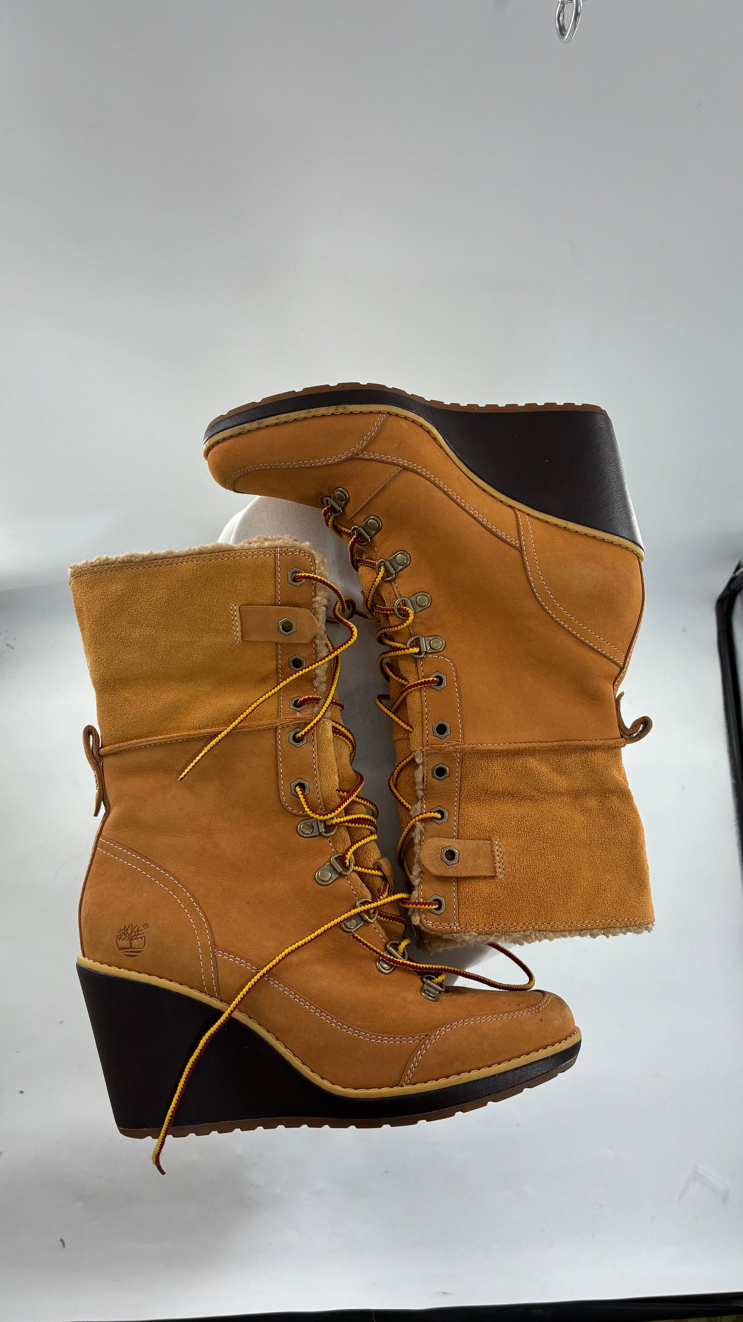 Vintage TIMBERLAND Wedge Boots Suede Leather Tie Up Heels (7.5)