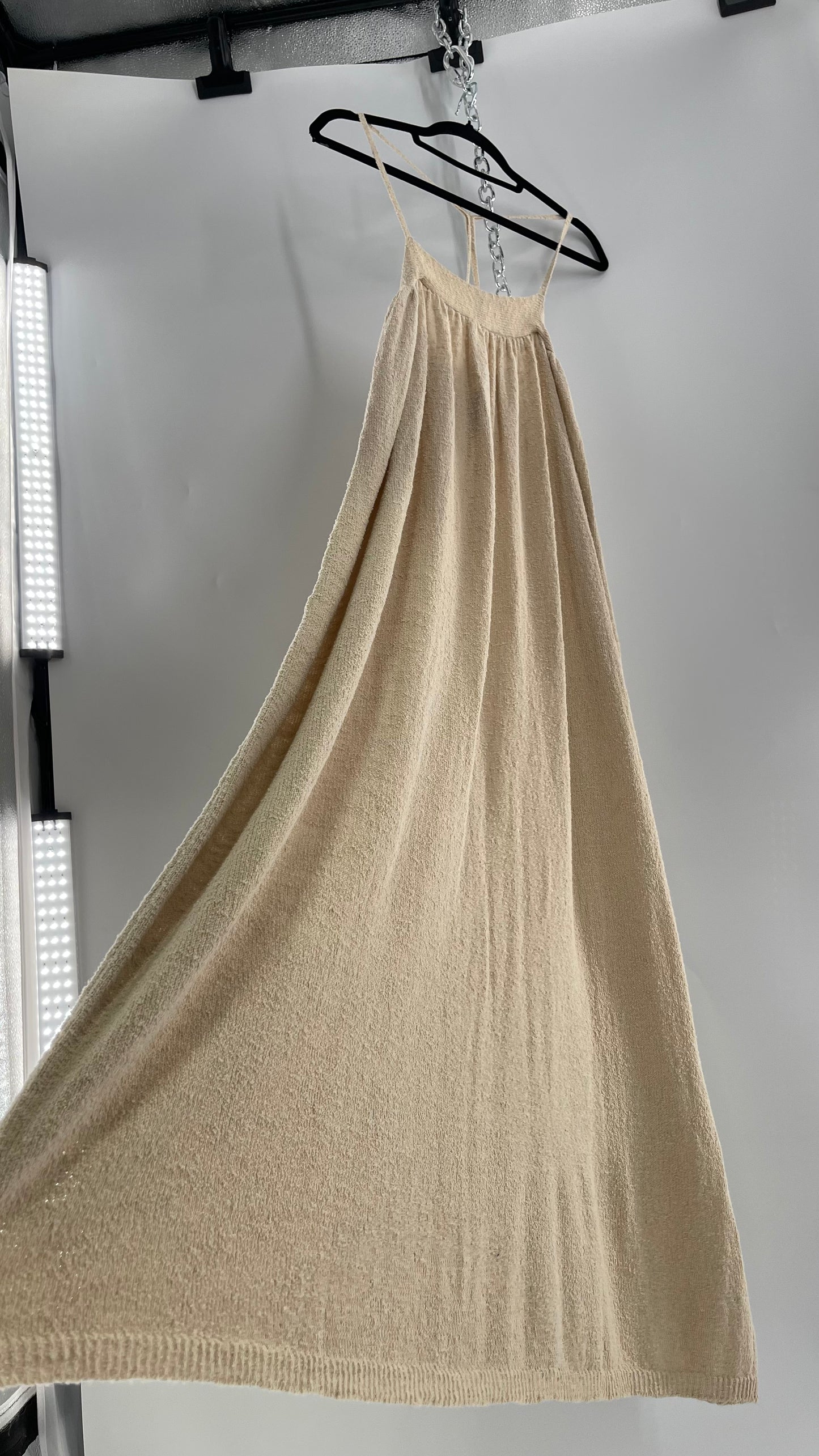 Free People Beach Beige Slinky Halter Textured Maxi Dress