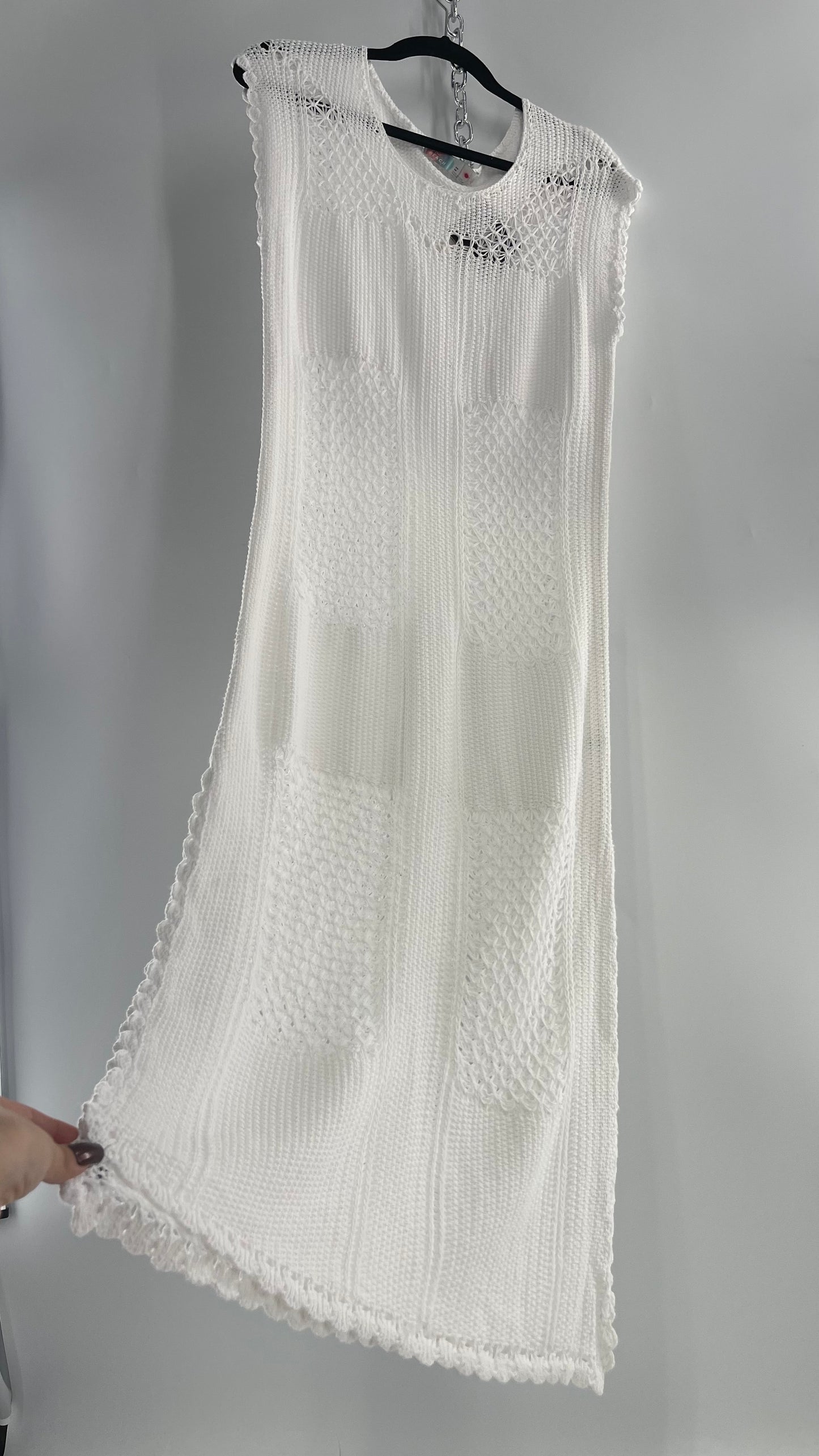 Free People White Crochet Knit Maxi Dress (XS)