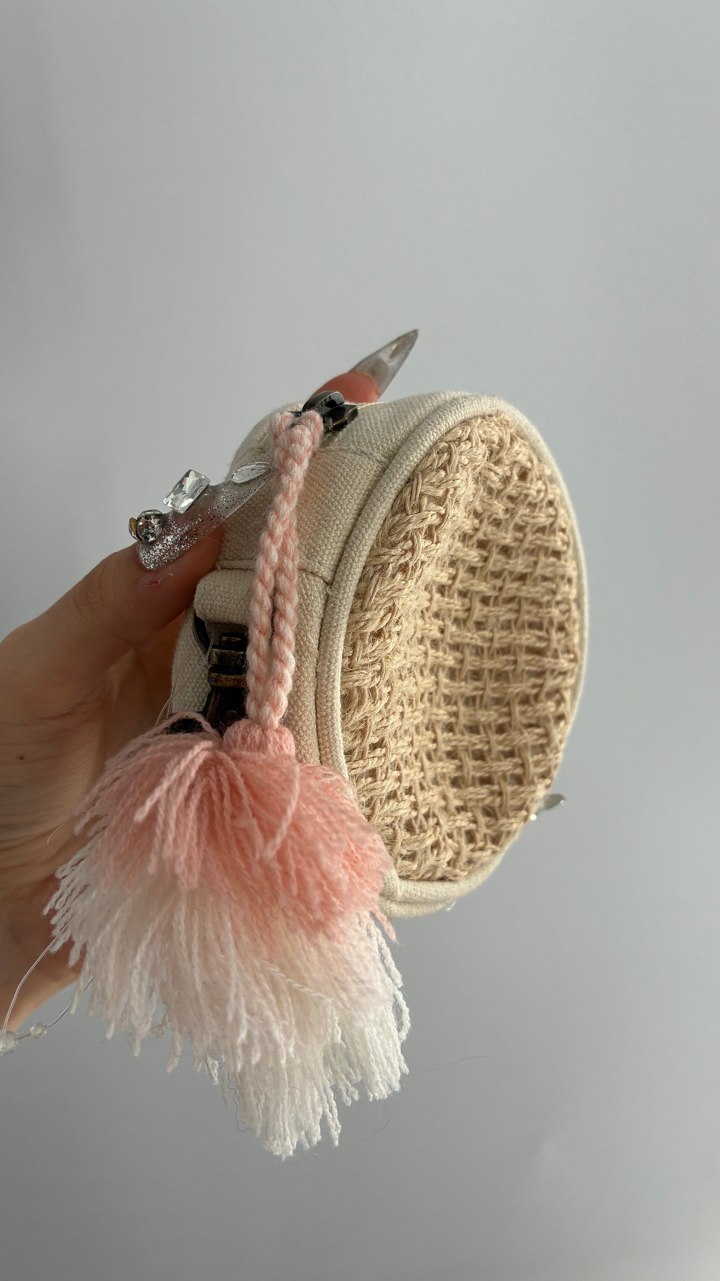 Free People Woven Round Coin Pouch with Tassel Detail