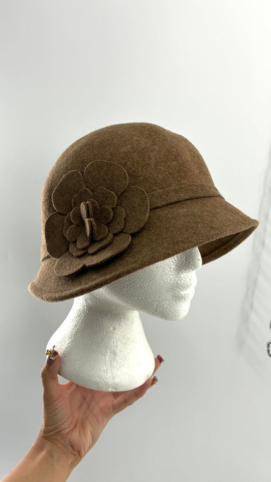 Vintage KATHY JEANNE Millinery 100% Wool Hat with Floral Rosette Appliqué