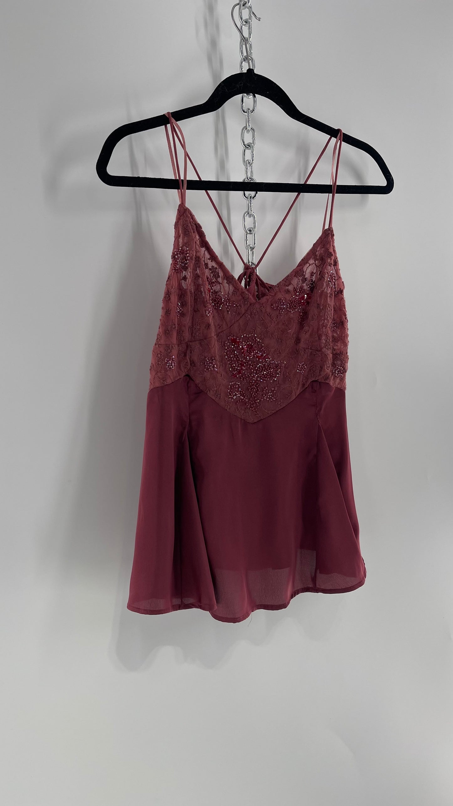 Free People Purple Beaded Bust, Lacy, Silky Fairy Tank with Extra Bead Pouch(Small)