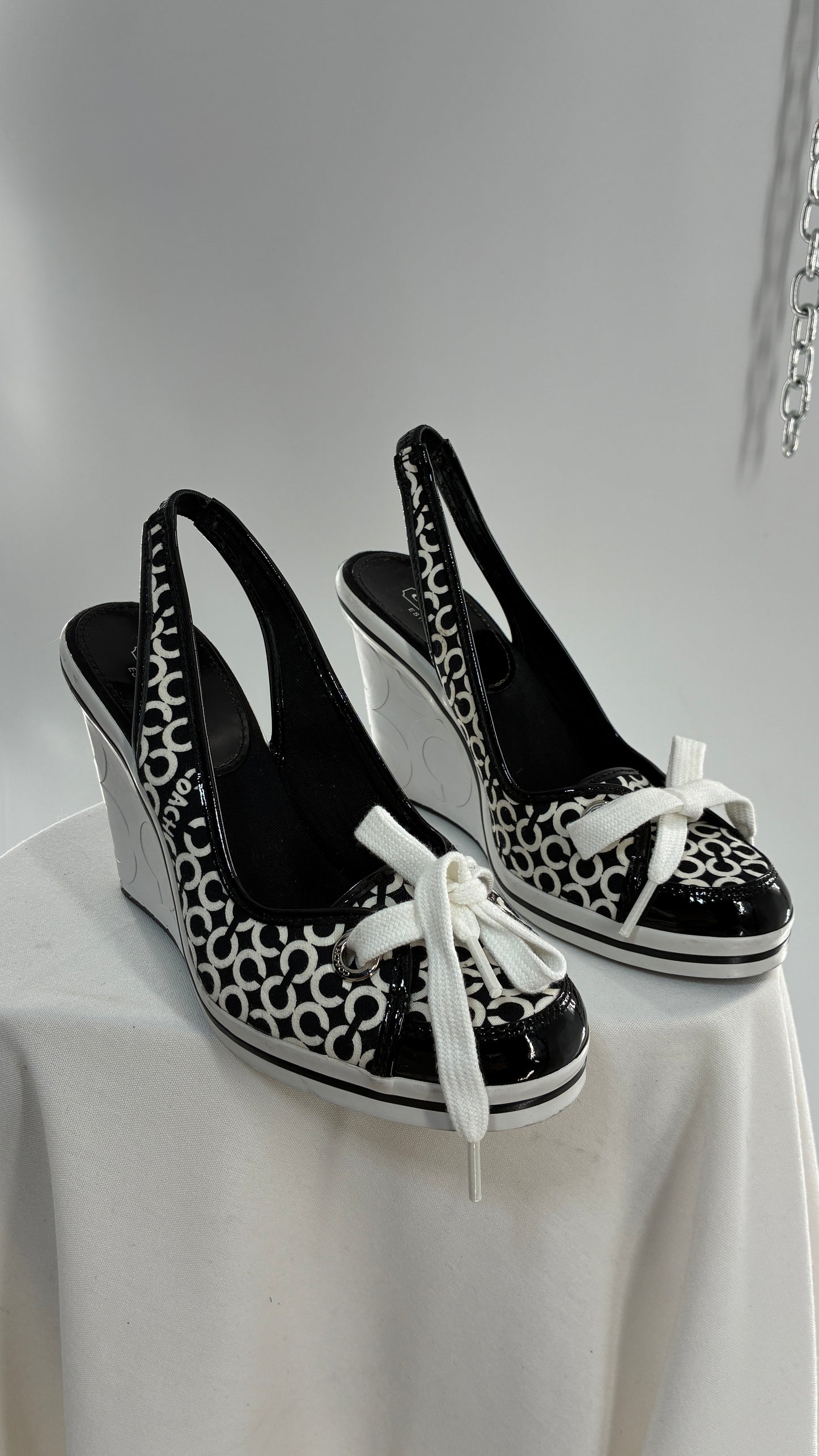 Vintage COACH Emilanna Black and White Monogram Wedge Sneaker Heel (7B)