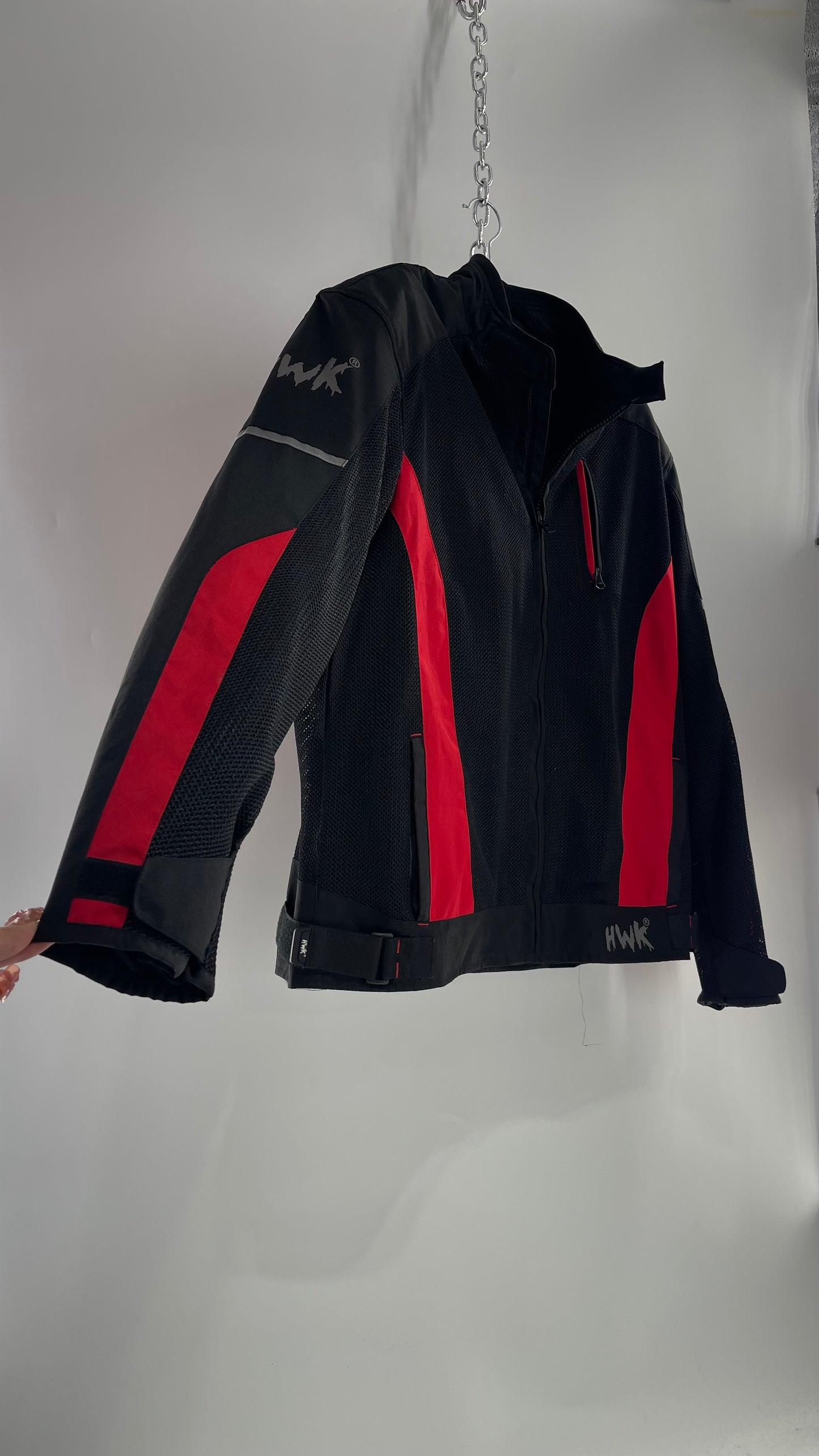 VINTAGE HWK Black/Red Motorcycle Riding Jacket with Padding (XXXL)