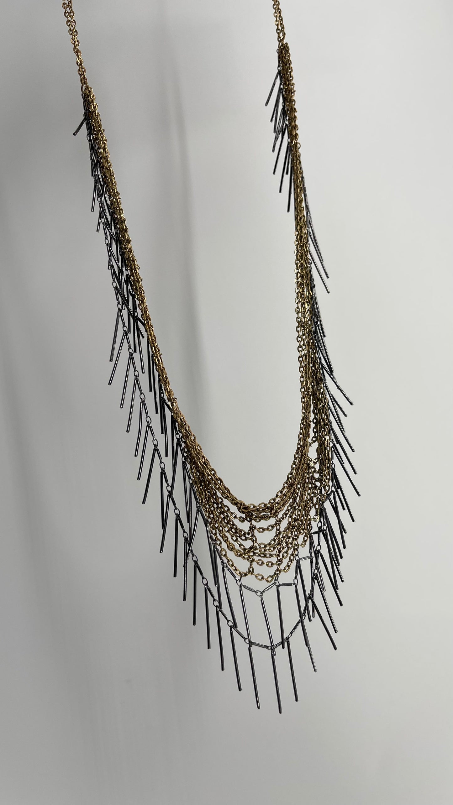 Free People Web Mixed Metal, Silver and Gold Fringe Necklace