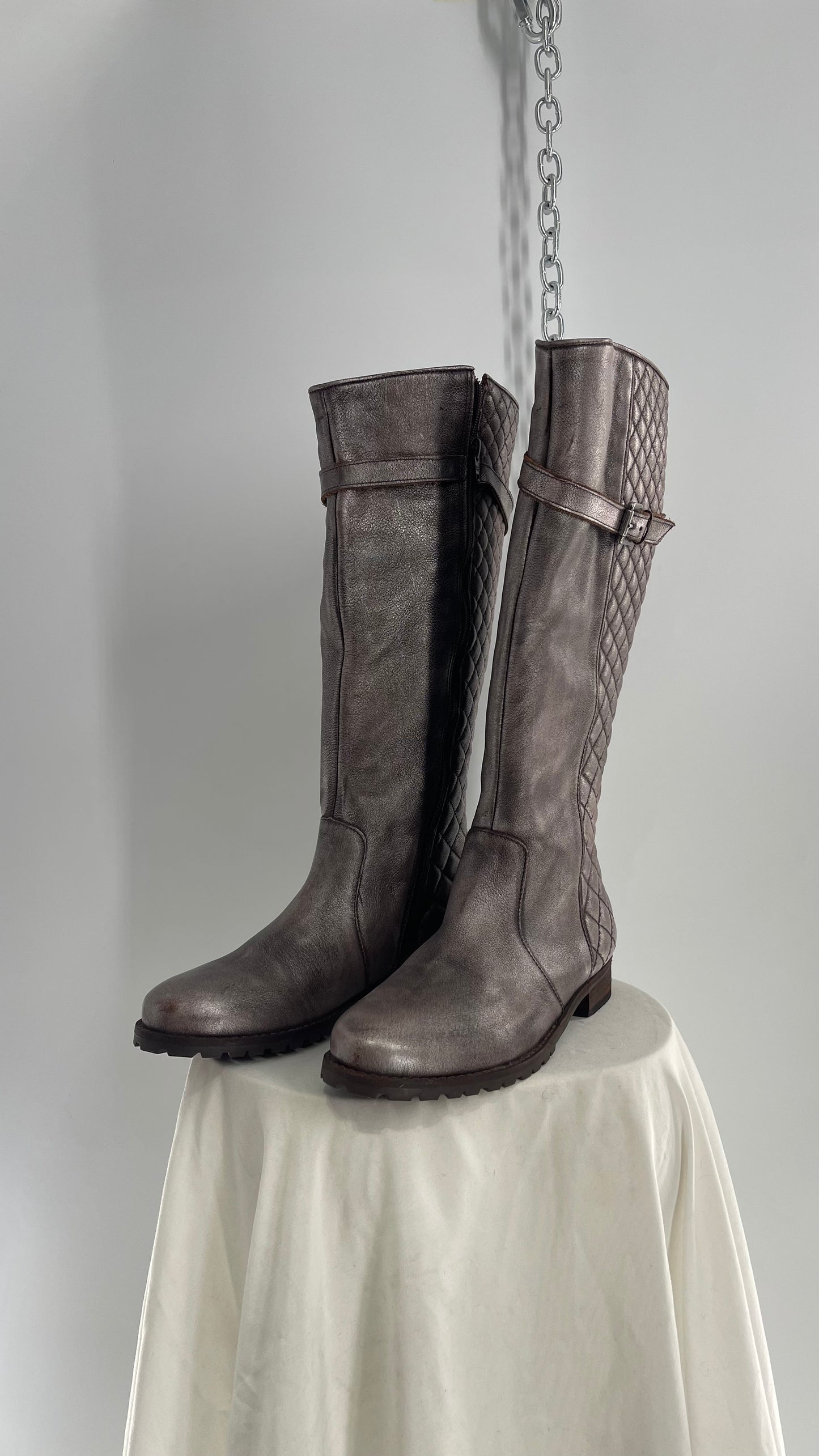 COCO Matisse Metallic Gun Powder Grey Quilted Knee High Boots Made in Brazil (9)