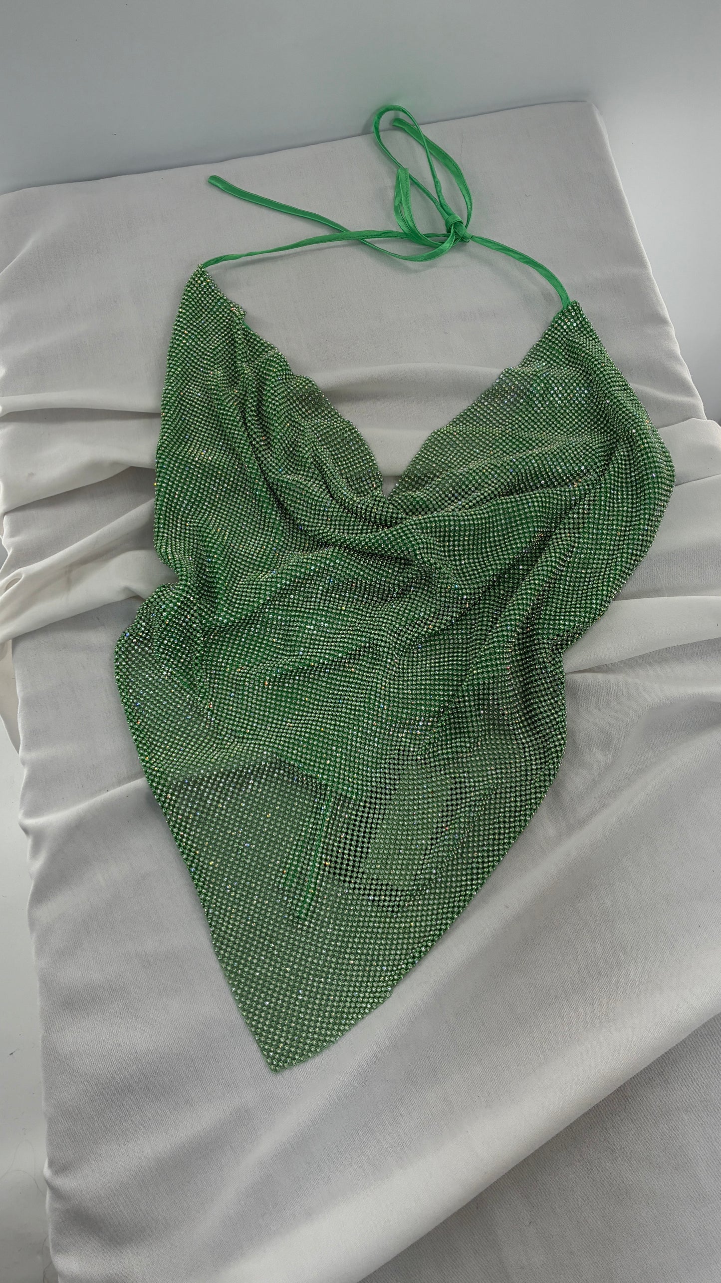 Fashion Nova Backless Green Backless Metal Mesh Halter with Tags Attached (Plus)