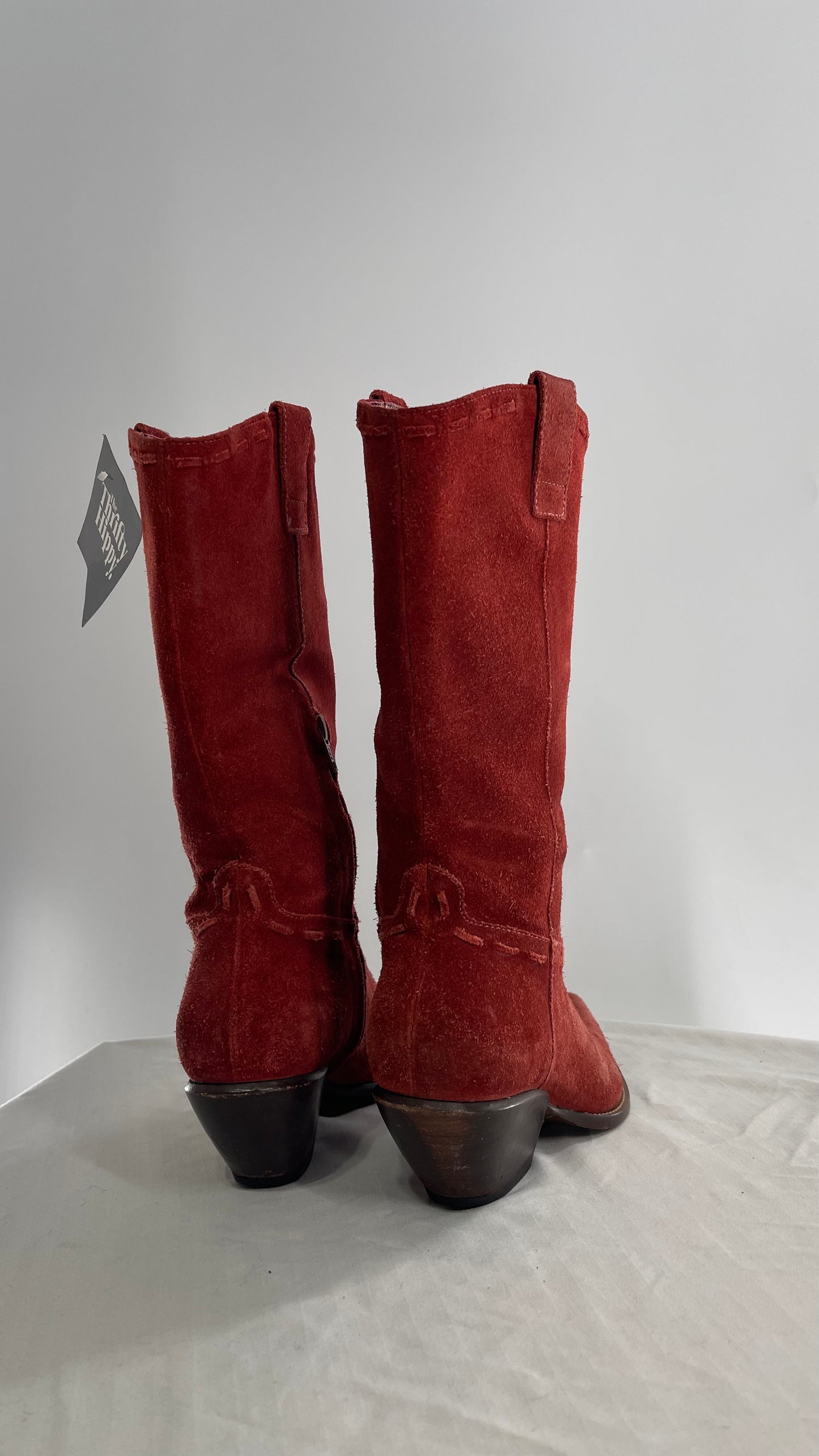 Vintage BCBG Red/Burnt Orange Pointed Toe Cowboy Boots (7)