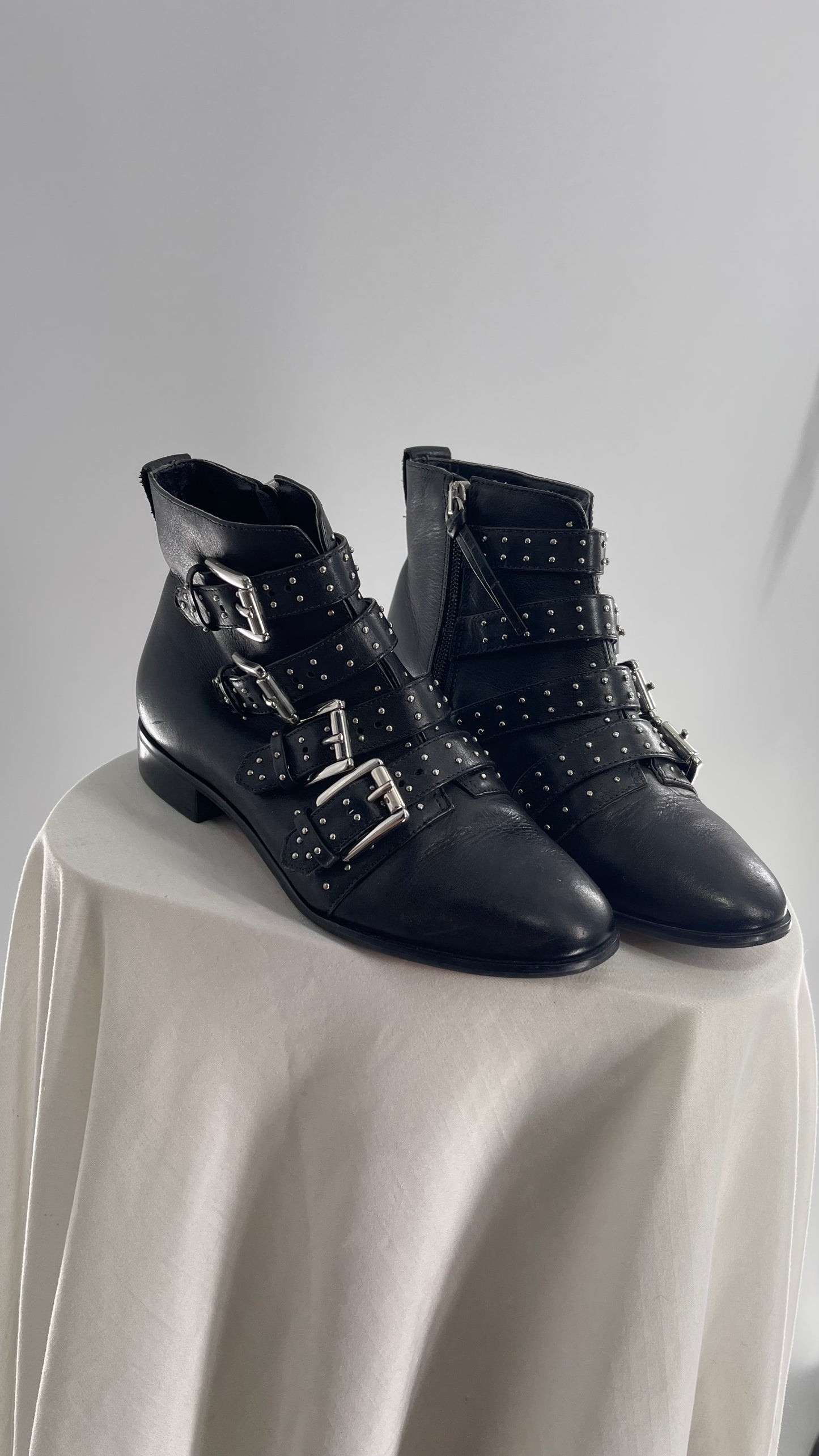 Rebecca Minkoff Brazilian Leather Black Studded Buckle Boots (5)