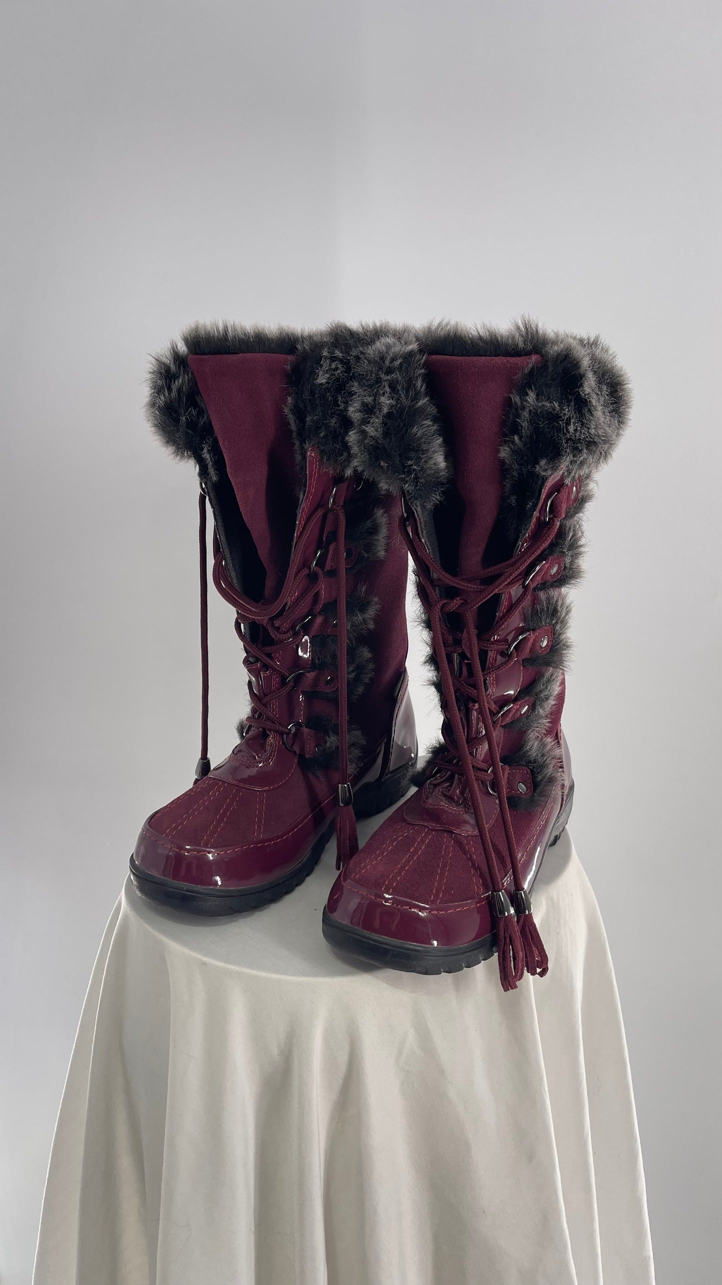 Vintage Sporto Raspberry Knee High Faux Fur Lined Boots (7)