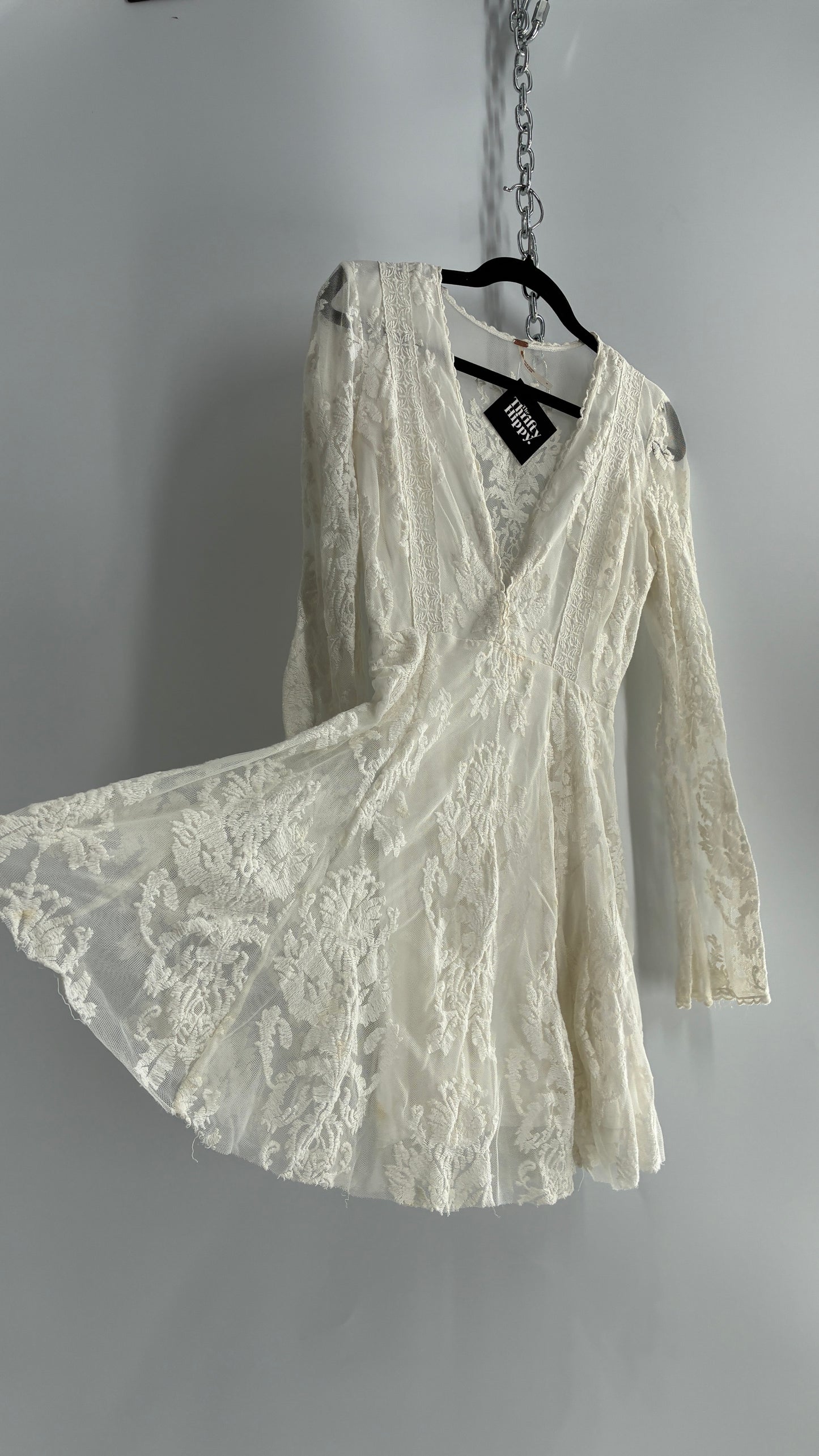 Free People White Lace All Over Embroidered Mini Dress with Sheer Back (4)