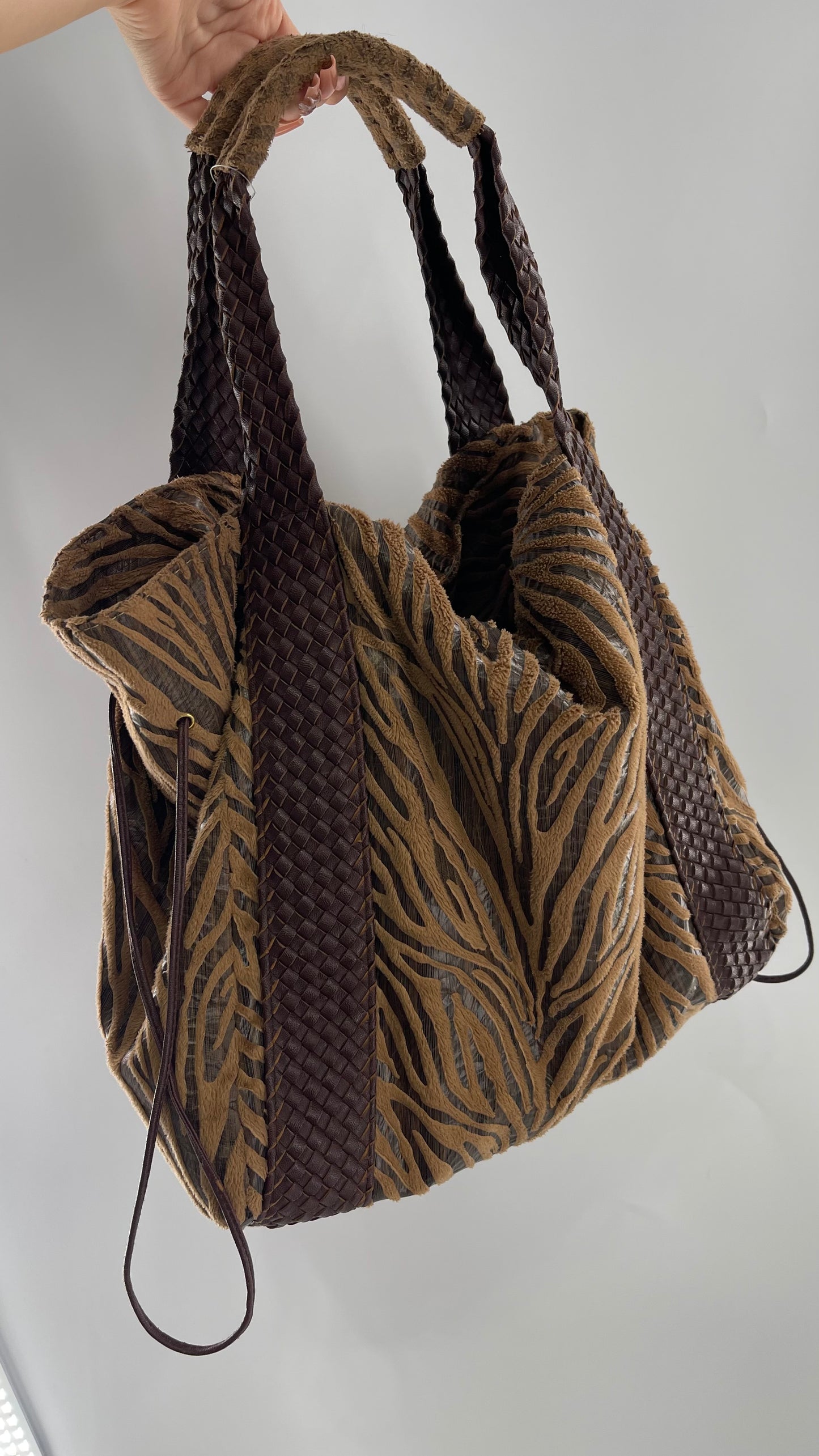 VINTAGE BRACIANO Zebra Textured Slouchy Bag with Braided Leather Straps