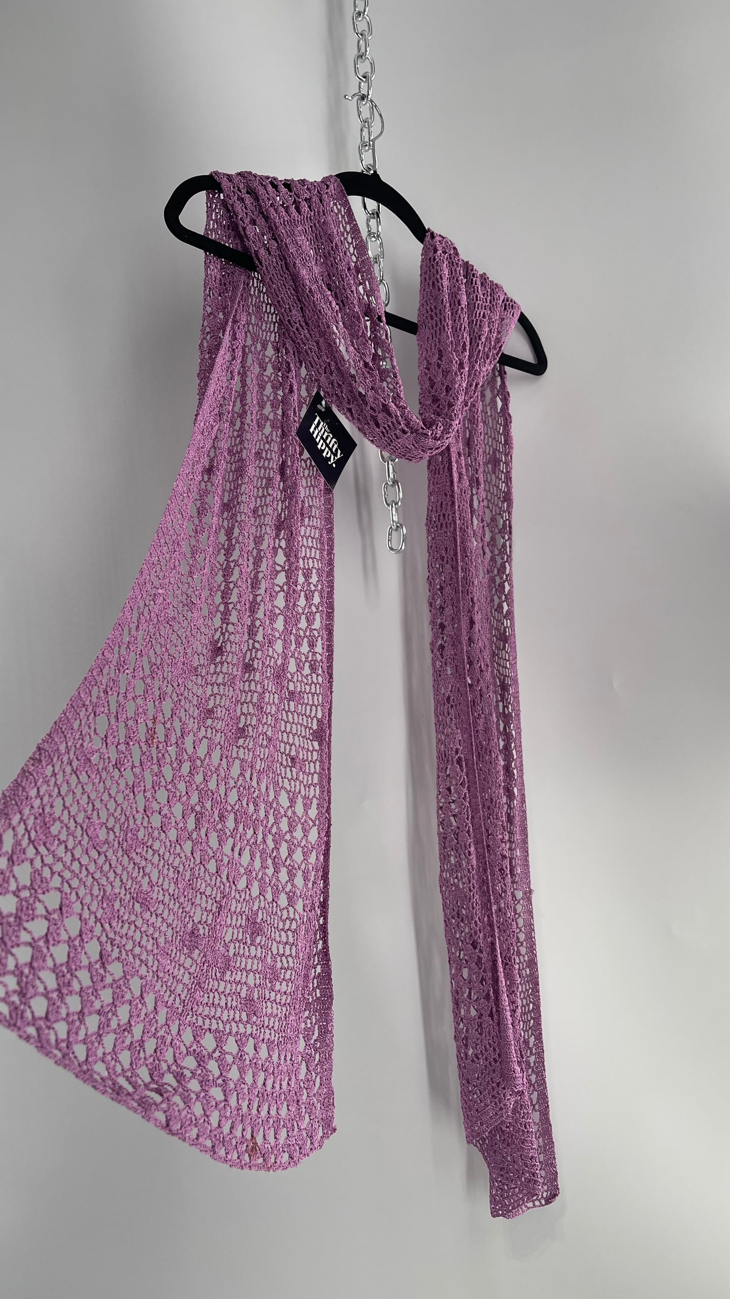 Vintage Purple Crochet Skinny Scarf Extra Long