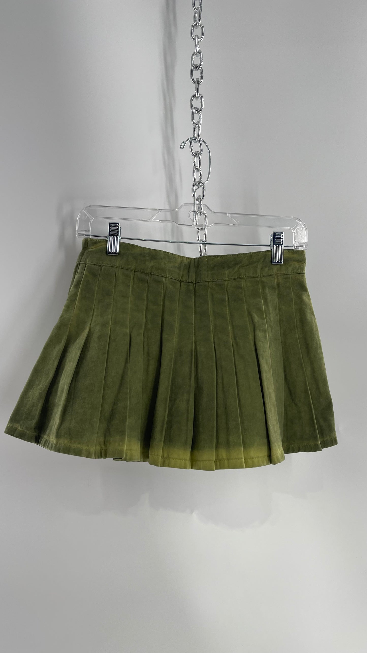 BDG Acid Washed Green Pleated Mini Skirt (XS)