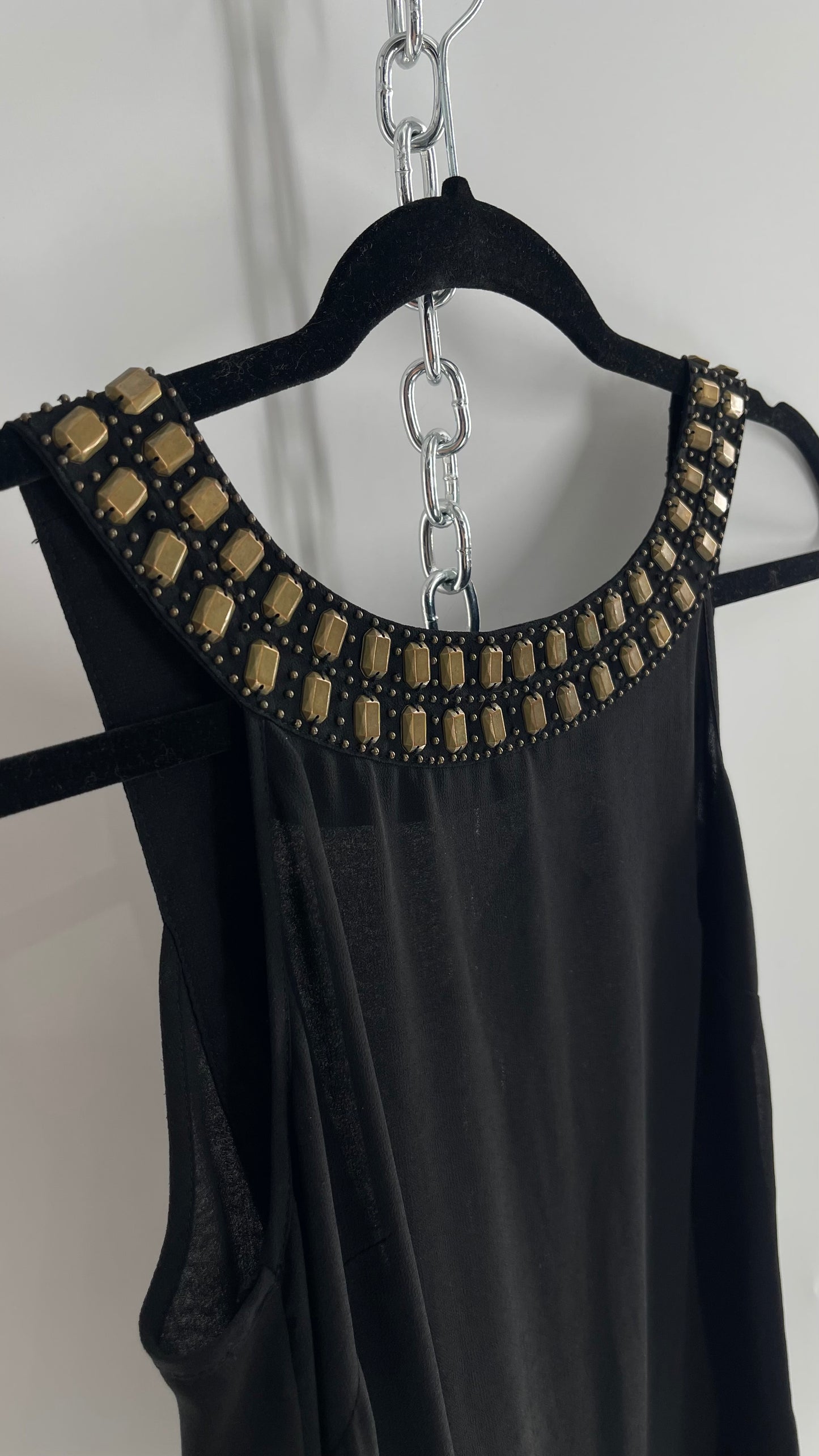 Vintage Forever Black Open Back Dress with Bronze Studs (Small)