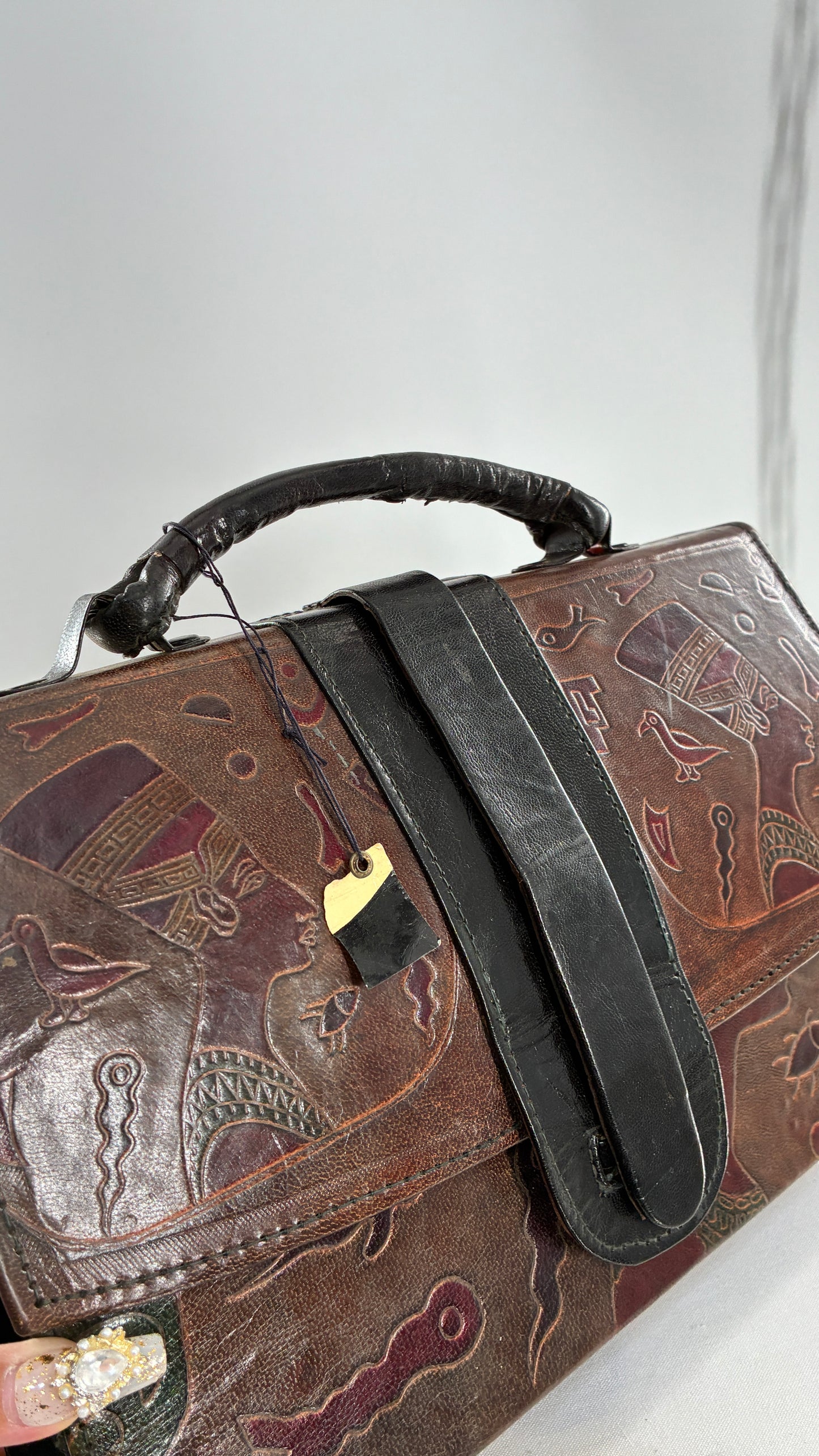 Deadstock Vintage African Leather Engraved Cross Body