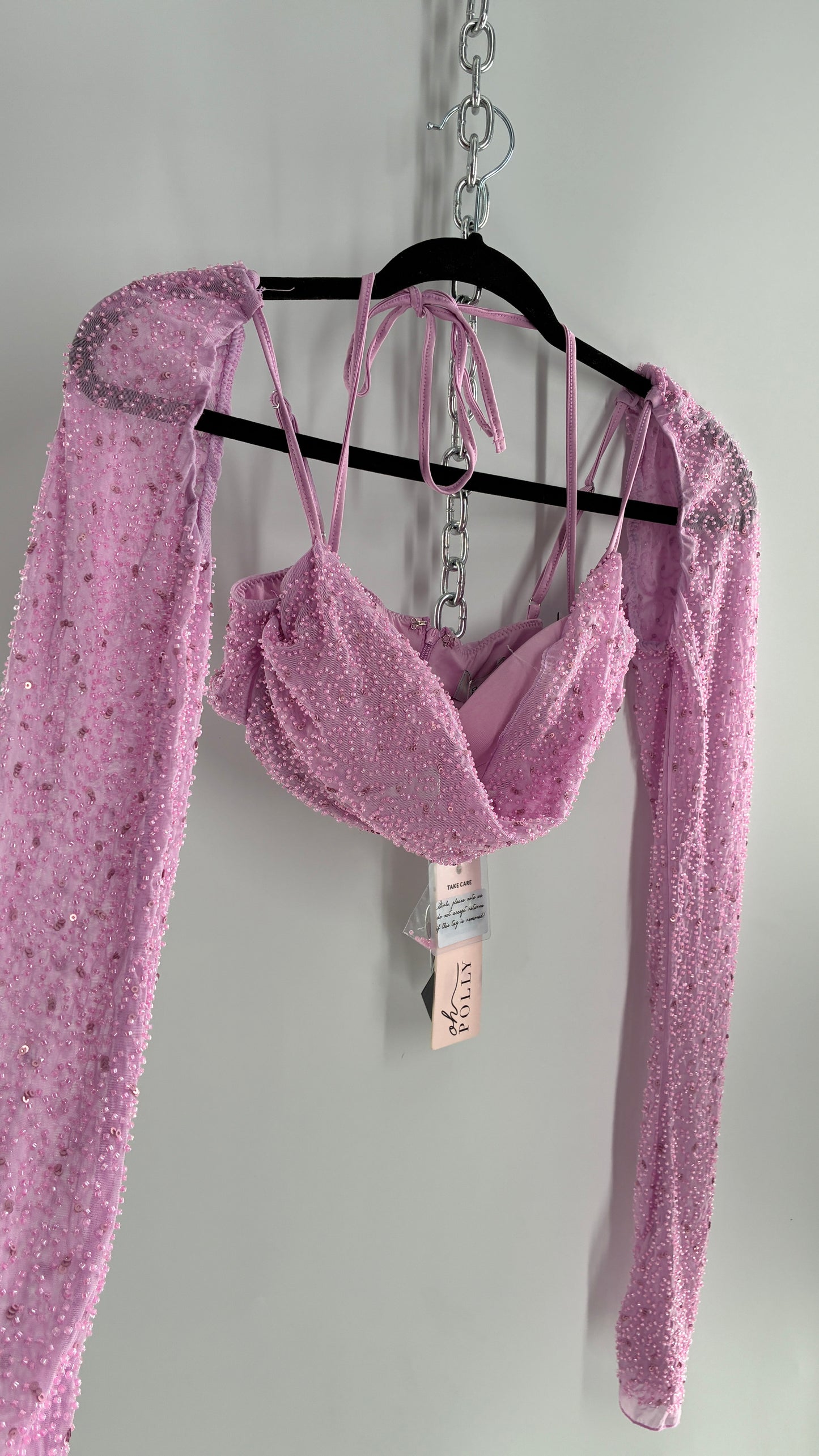 Princess Polly Beaded Shrug, Drape Front Lilac Long Sleeve with Tags Attached (4)