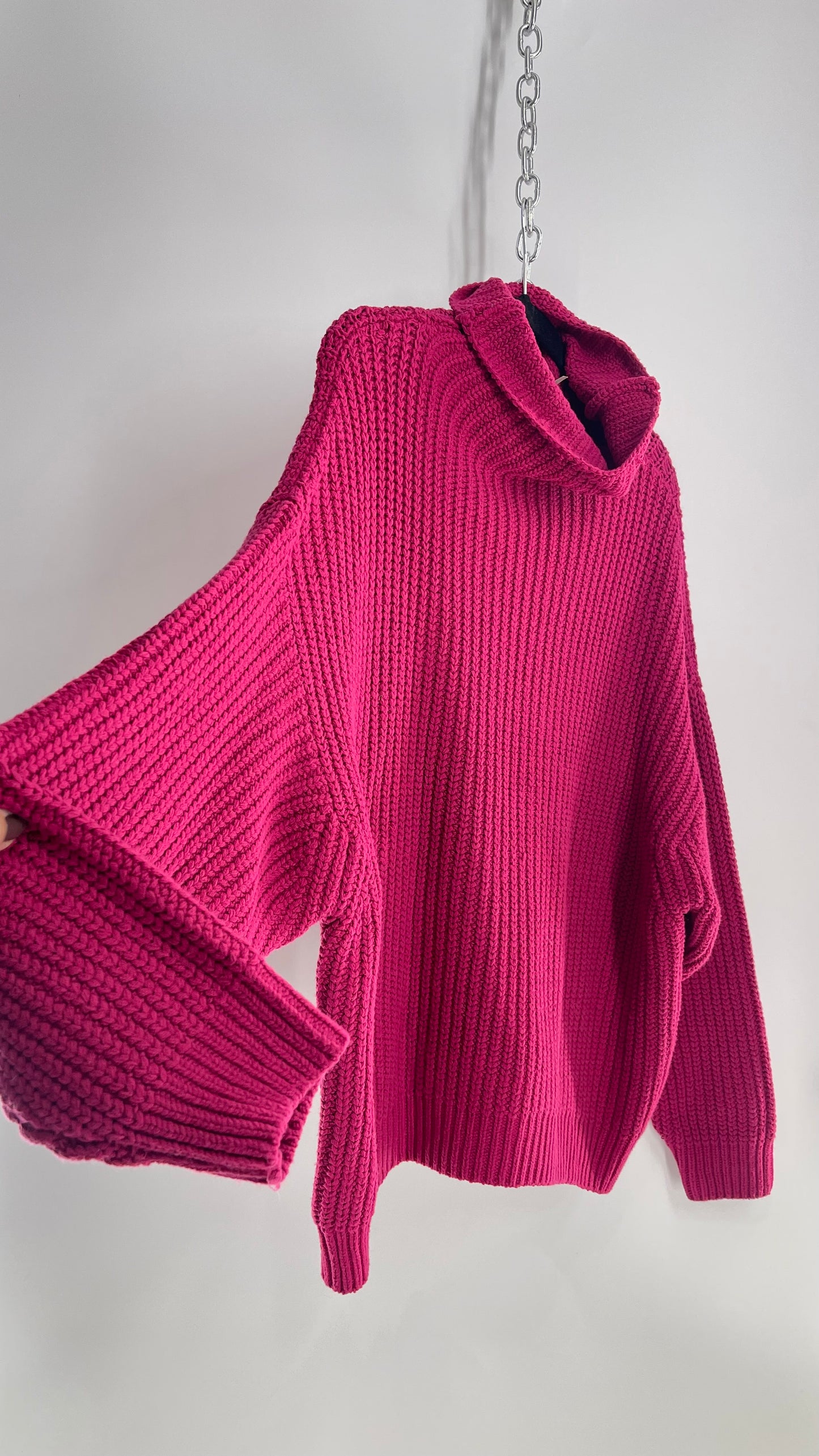 Free People Fuchsia Heavy Knit Sweater (Small)