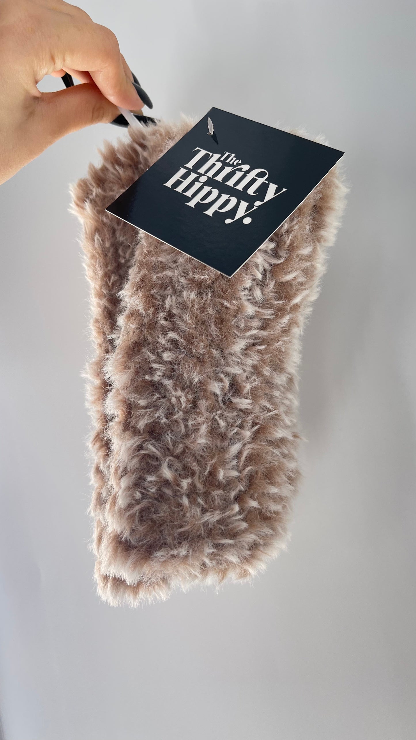 Urban Outfitters Tan White Faux Fur Fuzzy Hand Warmers Fingerless Gloves