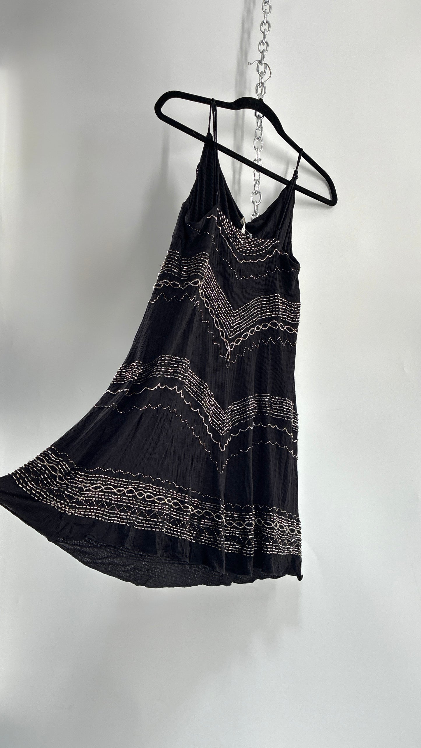 Intimately Free People Black Slip Dress with Silver Beading and Tags Attached (XS)