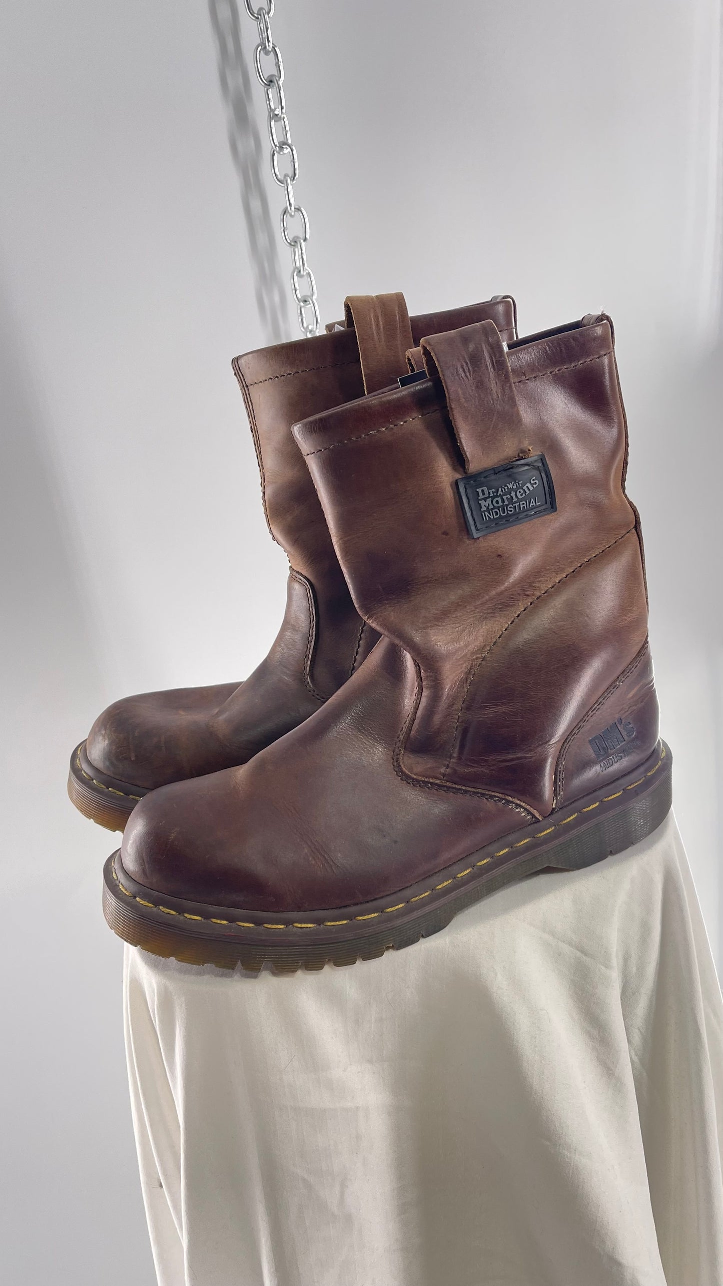 Vintage Brown Leather Industrial Dr. Martens Men’s Pull-On Boots (10)