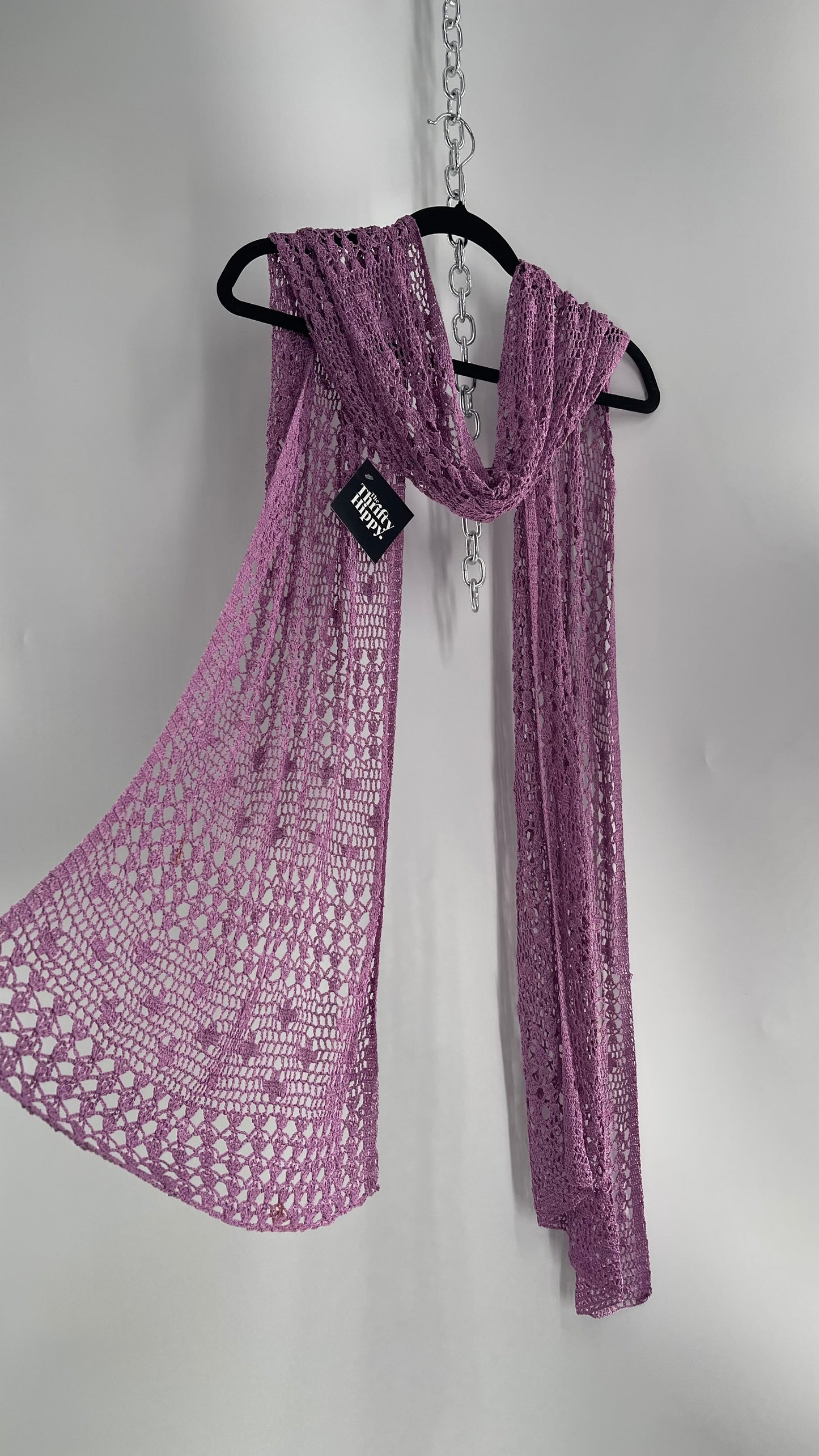 Vintage Purple Crochet Skinny Scarf Extra Long