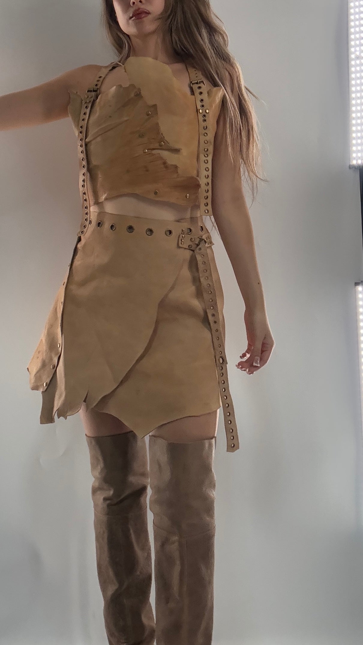 CUSTOM Handmade Rugged and Reversible Distressed Leather Two Piece Set with Grommet Waistband (XS-XL)