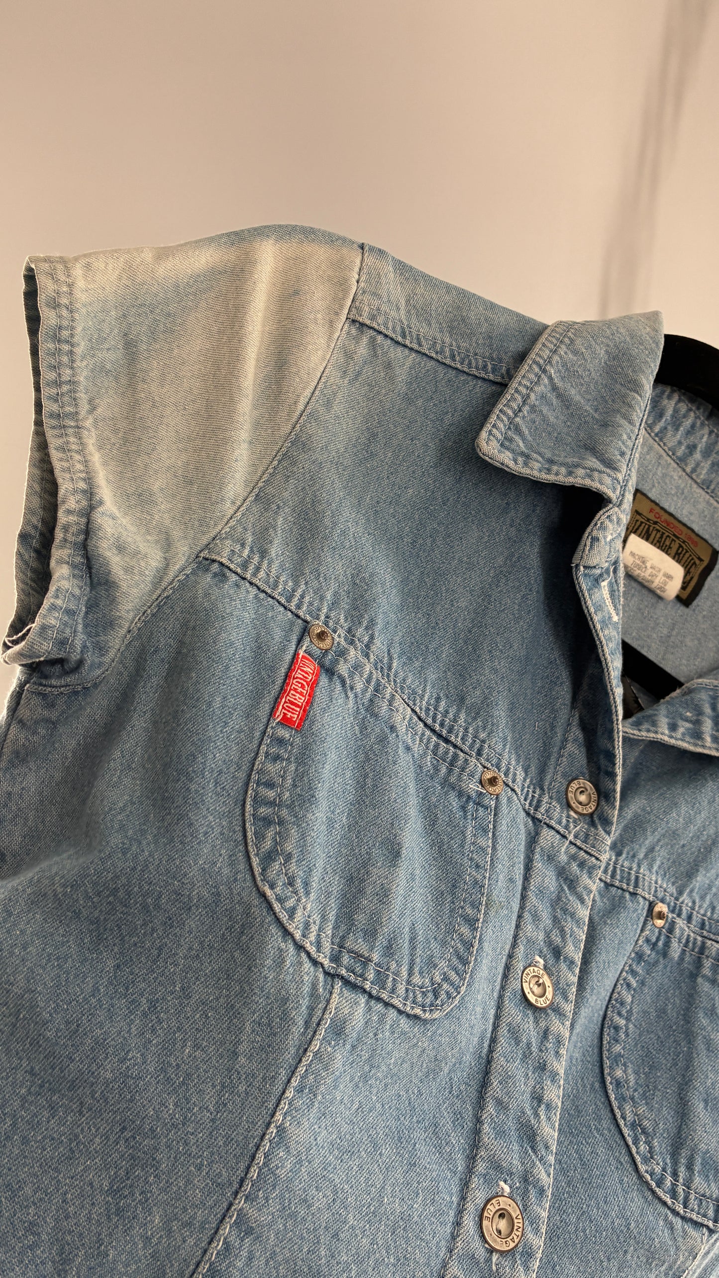 Vintage VINTAGE BLUE Light Wash Denim Button Front Micro Mini Dress (7)