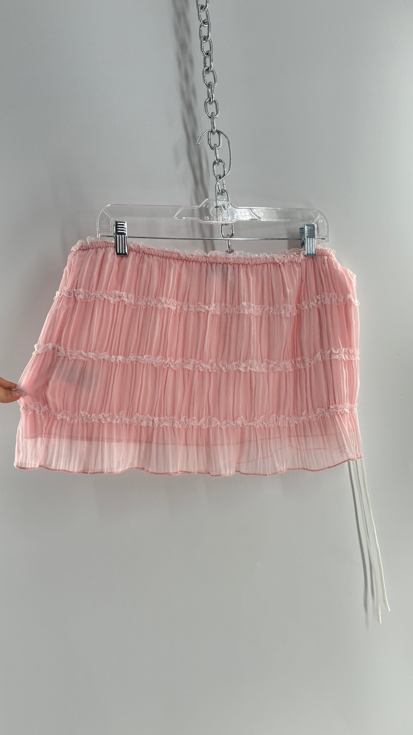 EDIKTED Pink Crimped Side Tie Micro Mini Skirt with Tags Attached (Large)