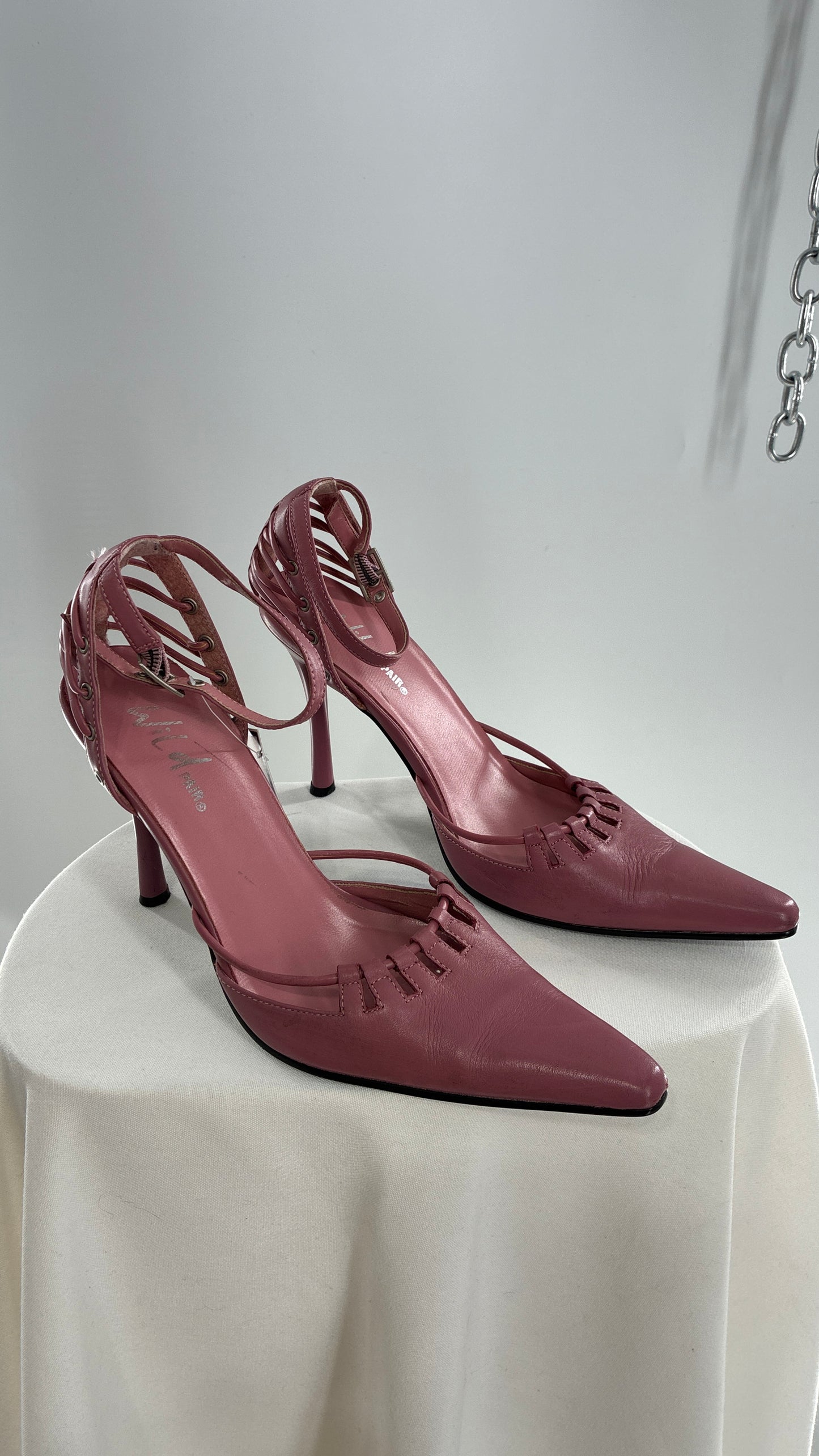 Vintage WILD PAIR Pink Pointed Toe Heels with Strappy Grommet Details (6.5)