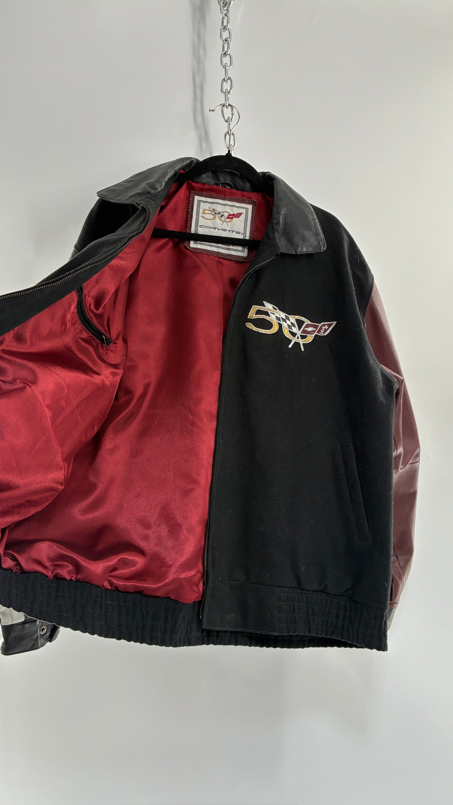 RARE Vintage Chevy CORVETTE 50th Anniversary Leather Varsity Style Jacket (Large)