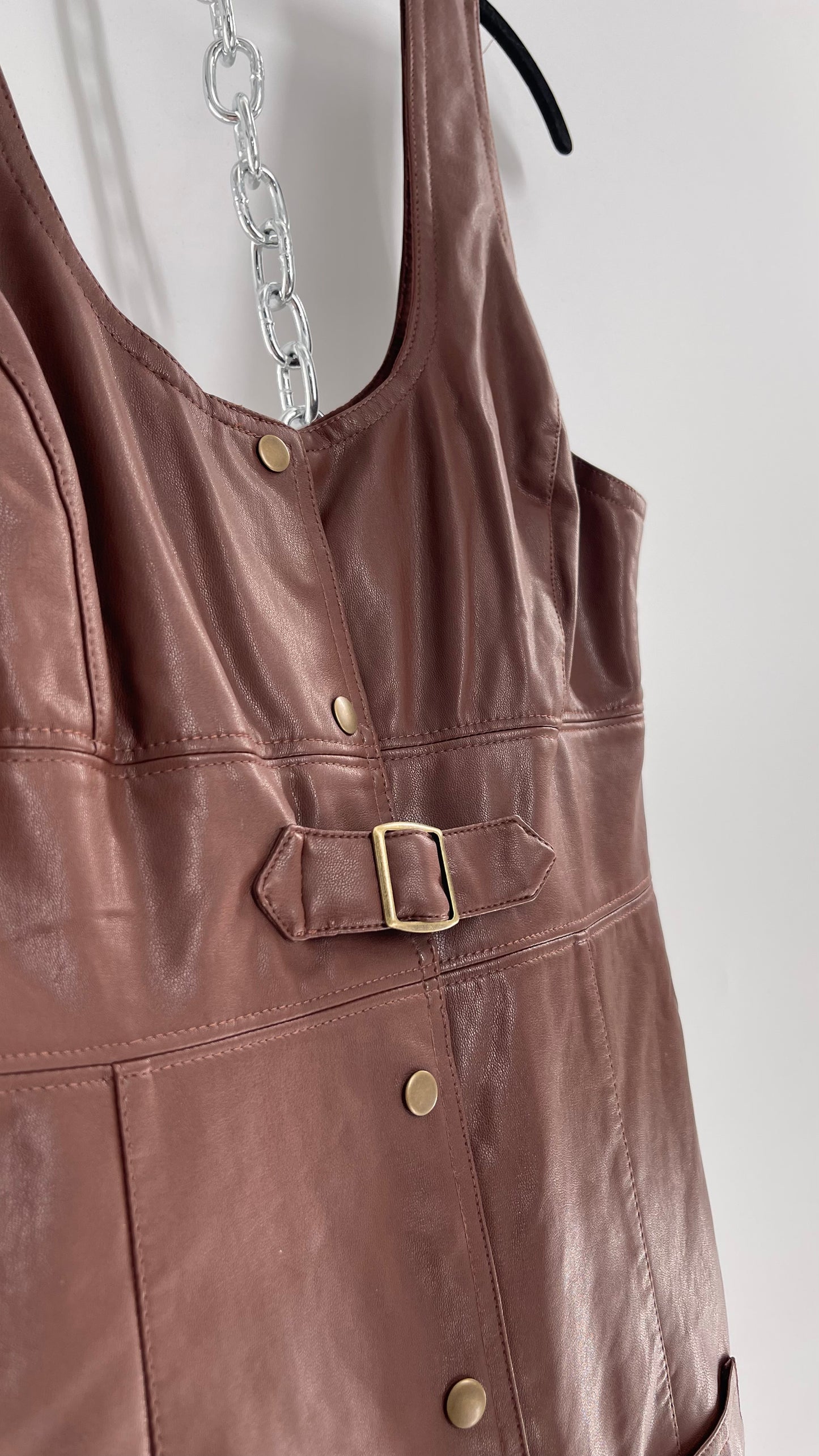 Free People Brown Vegan Leather Button Front Pocketed Dress (2)