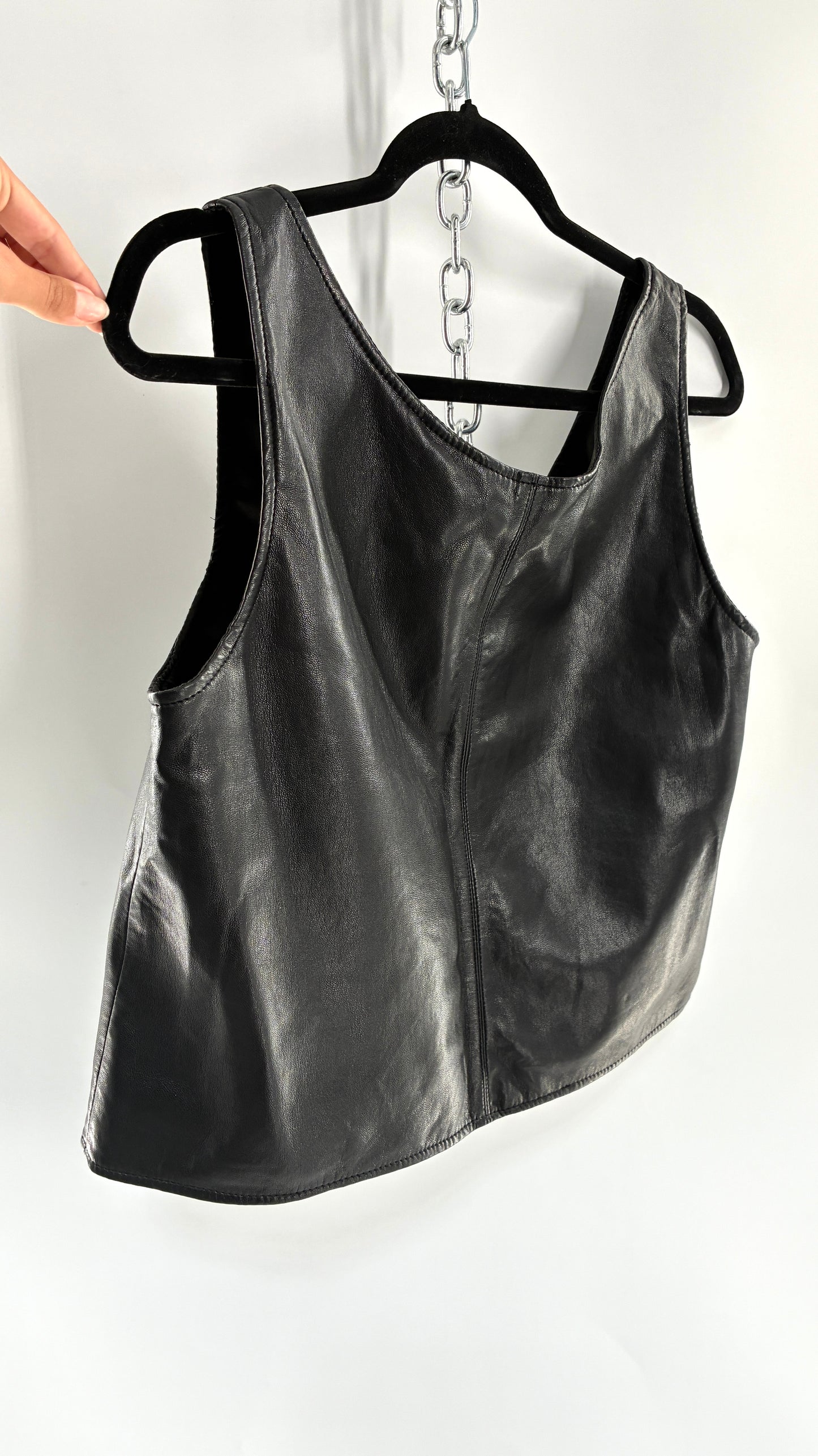 AS by DF Black Leather Sleeveless Boxy Top (Medium)