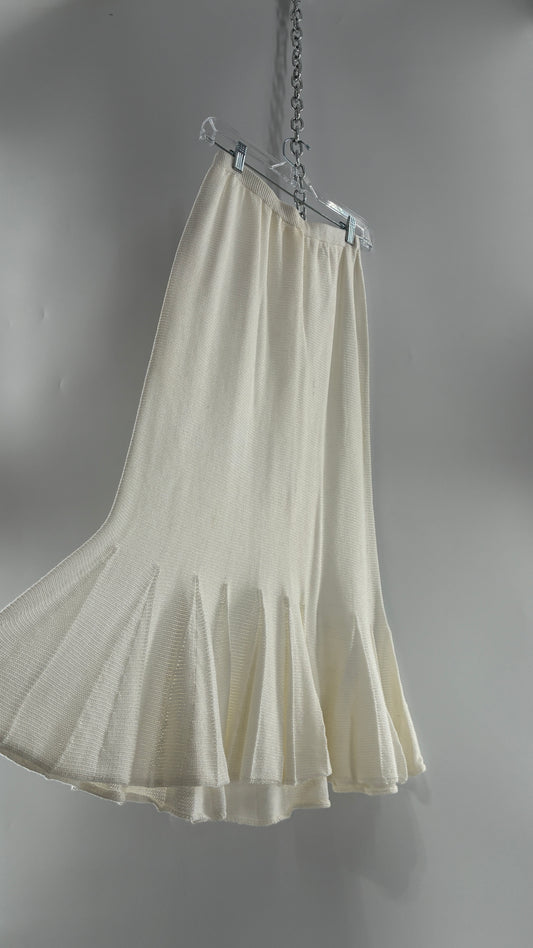 Vintage MARY JANE MARCASIANO White Knit 100% Cotton Made in NY Mermaid Style Skirt (Medium)
