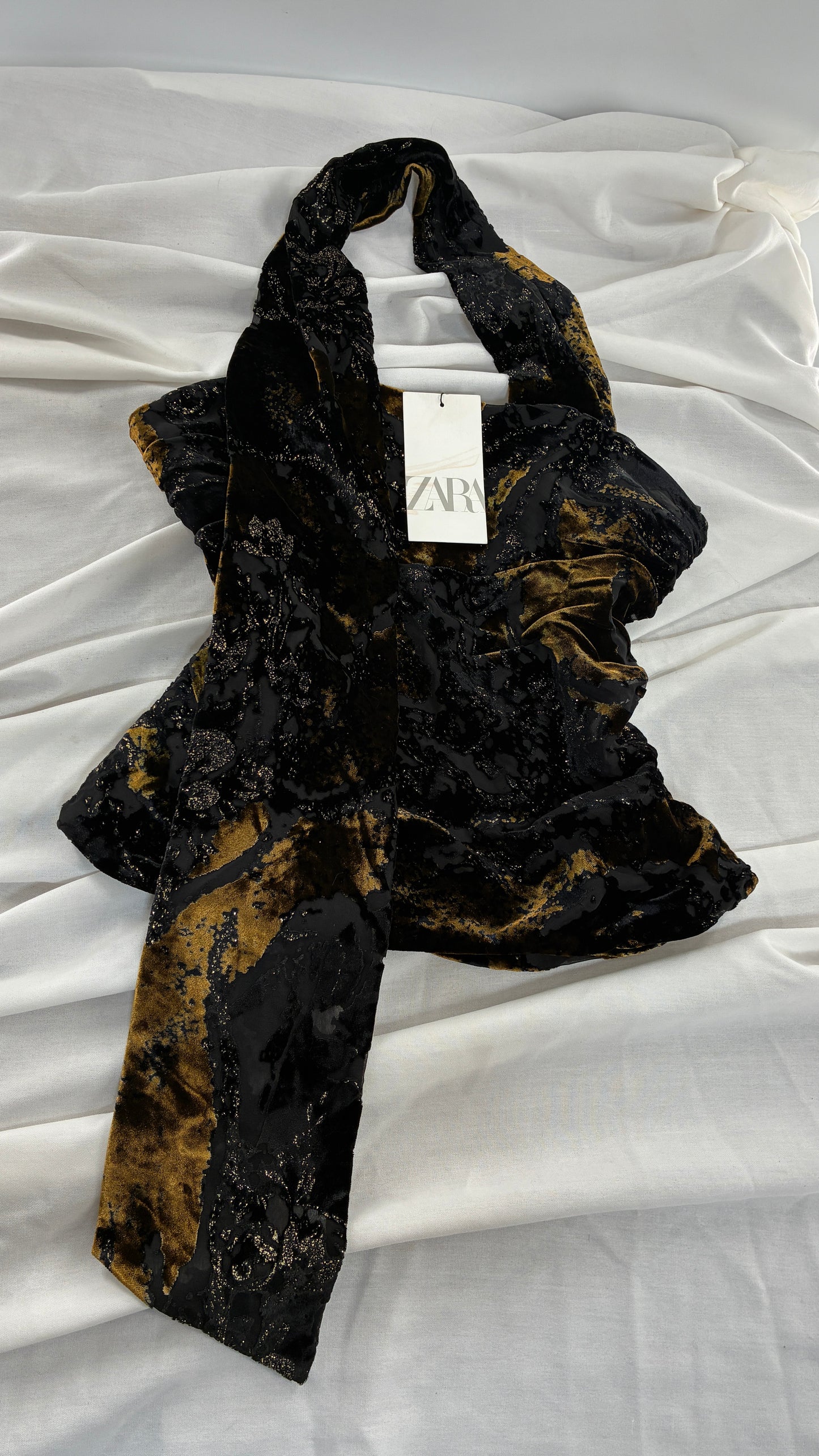ZARA Black Burn Our Velour Wrap Scarf Corset with Tags (Medium)