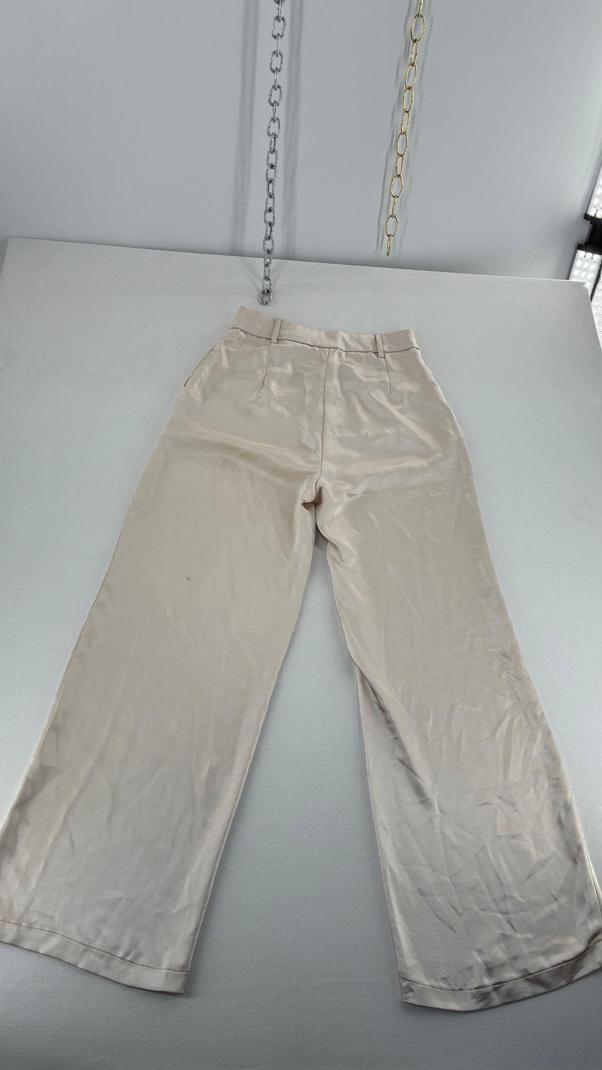 PRINCESS POLLY Silky Champagne Pleated Wide Leg Trouser (4)