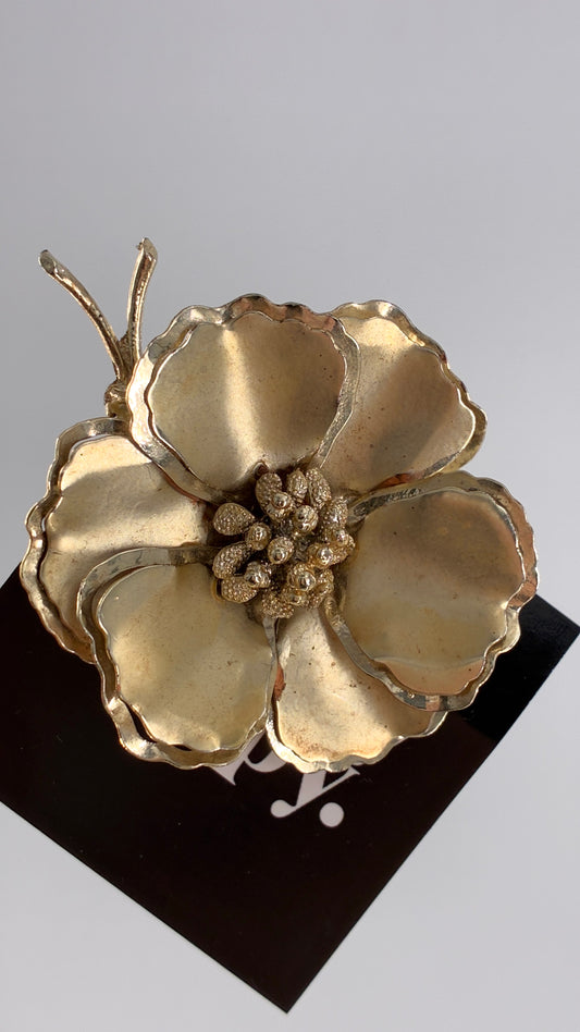 Vintage Oversized Gold Floral Brooch Pin