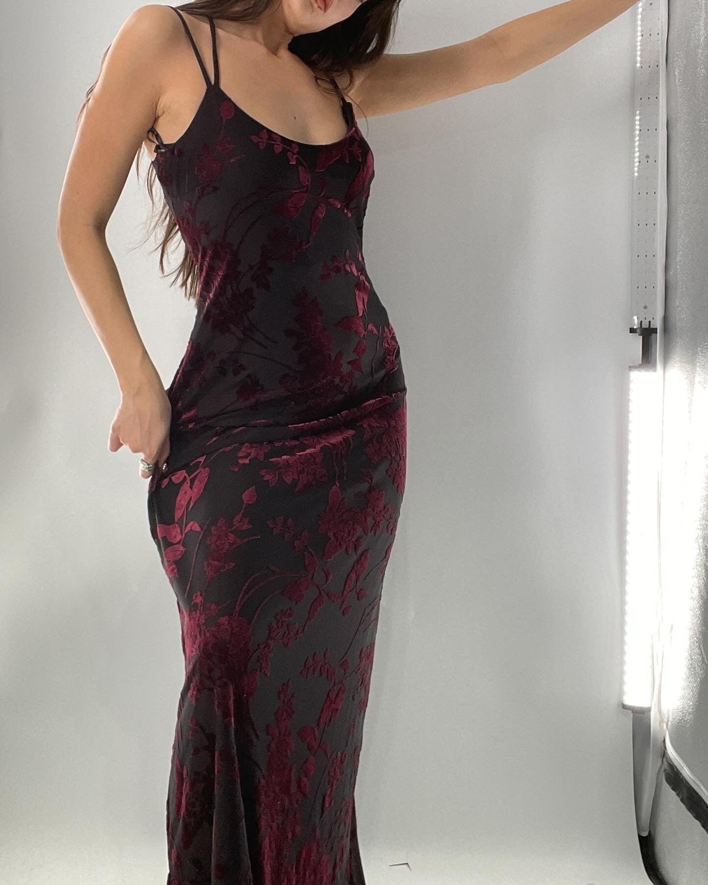 Vintage CDC Burnout Velour Maxi Dress with Open Back and Scrunch Detail (4)