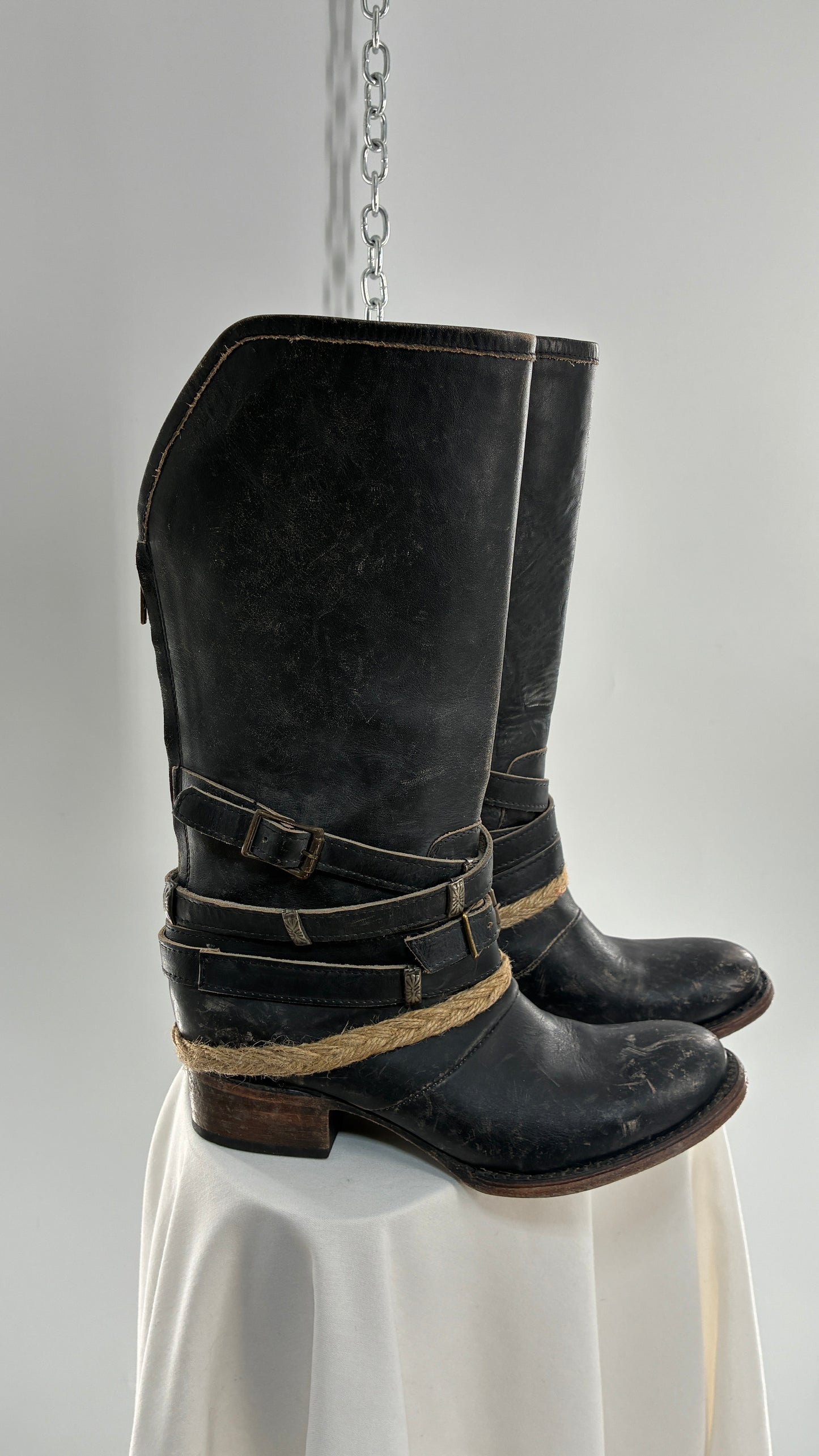 Vintage FREEBIRD Drove Distressed Black Leather Boot with Buckle Detailing (8)