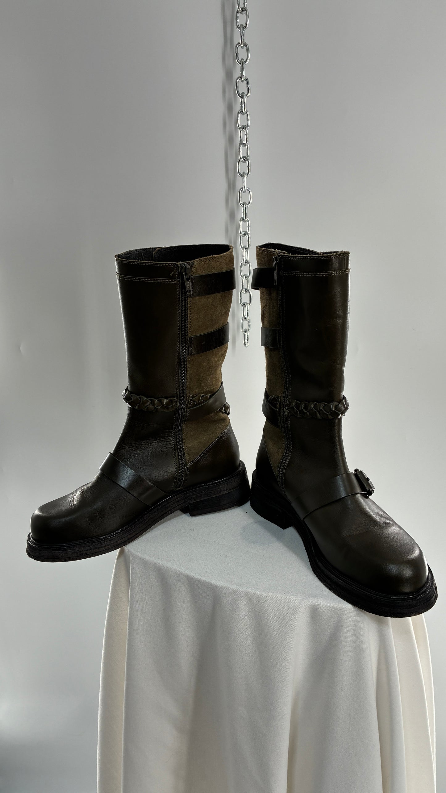 Free People Billie Olive Green Moto Boots with Buckle Closure (7)