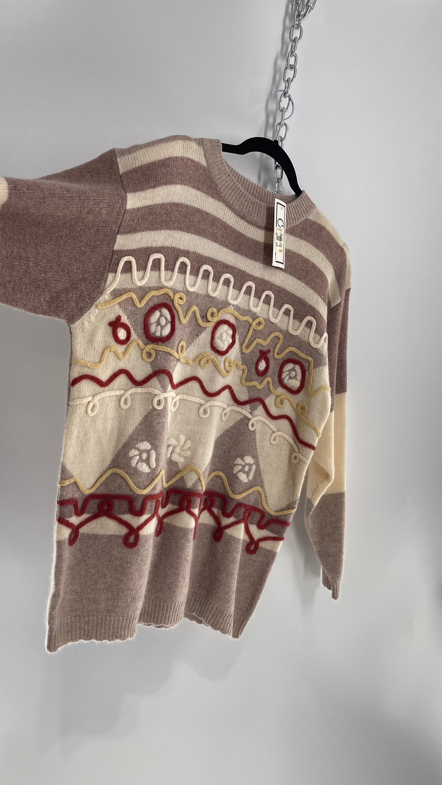 Deadstock Vintage Carducci Lambswool and Angora Rabbit Embroidered Sweater with Tags Attached (Medium)