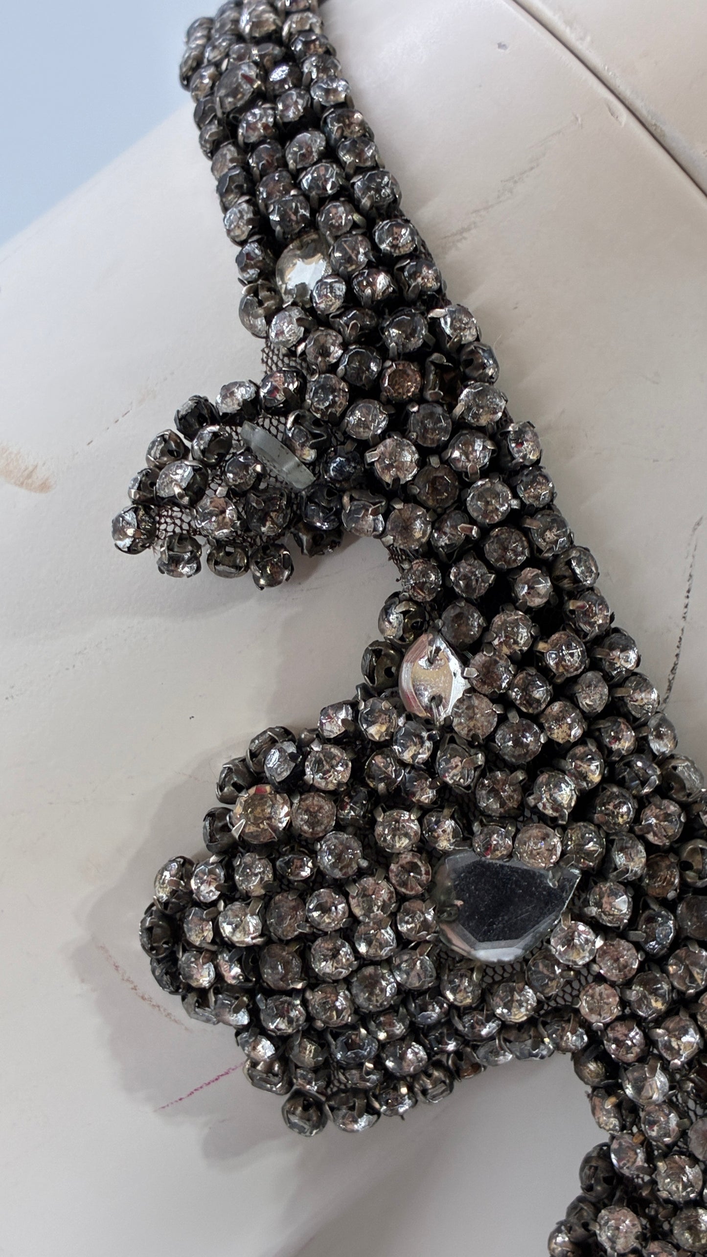 Vintage Brown Suede Leather Scalloped Belt Covered in Rhinestones and Heavy Ornate Beading